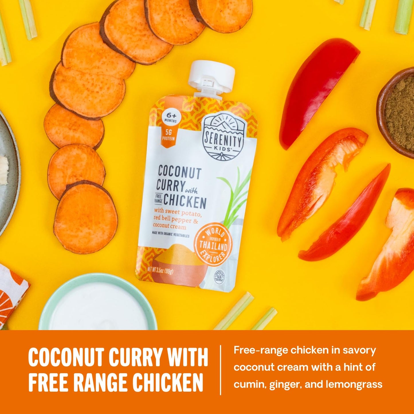 Serenity Kids 7+ Months World Explorers Stage 2 Baby Food Pouches - BPA-Free Pouches - Organic Meat & Veggie Puree with Ethically Sourced Beef - 3.5 Oz, 6 Pack