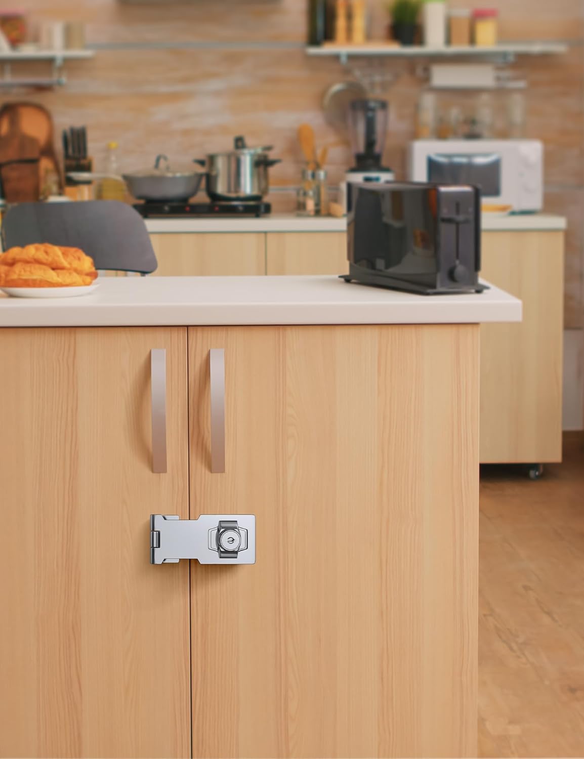 3 Inch Keyed Hasp Lock for Cabinets & Small Doors, Twist Knob Design, Heavy Duty Zinc Alloy with Chrome-Plated Iron, Includes Keys & Screws, Silver