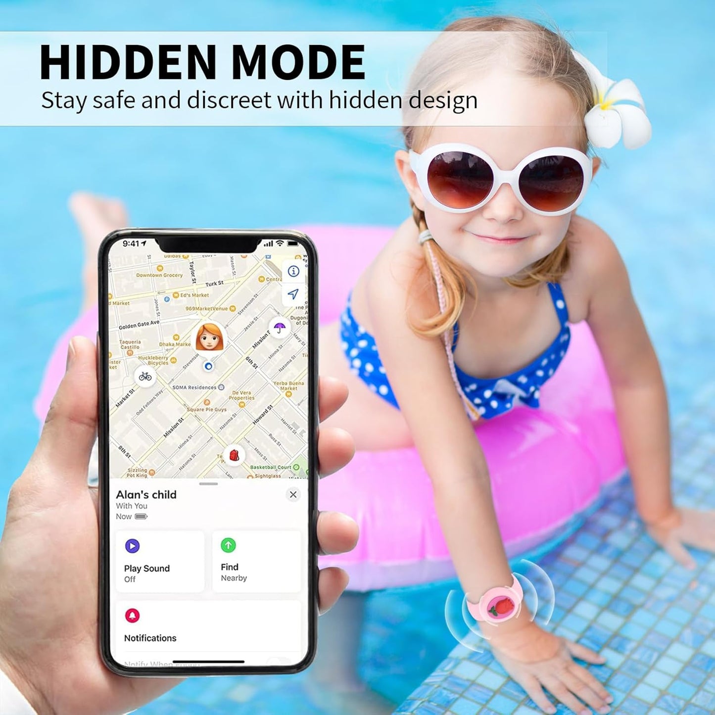 BoAn Waterproof Airtag Bracelet (3 Pack), Lightweight GPS Tracker Case Cover, Soft Silicone Hidden AirTag Wristband, Compatible with Apple Airtag Watch Band for Kids (Pink, Purple, Blue)