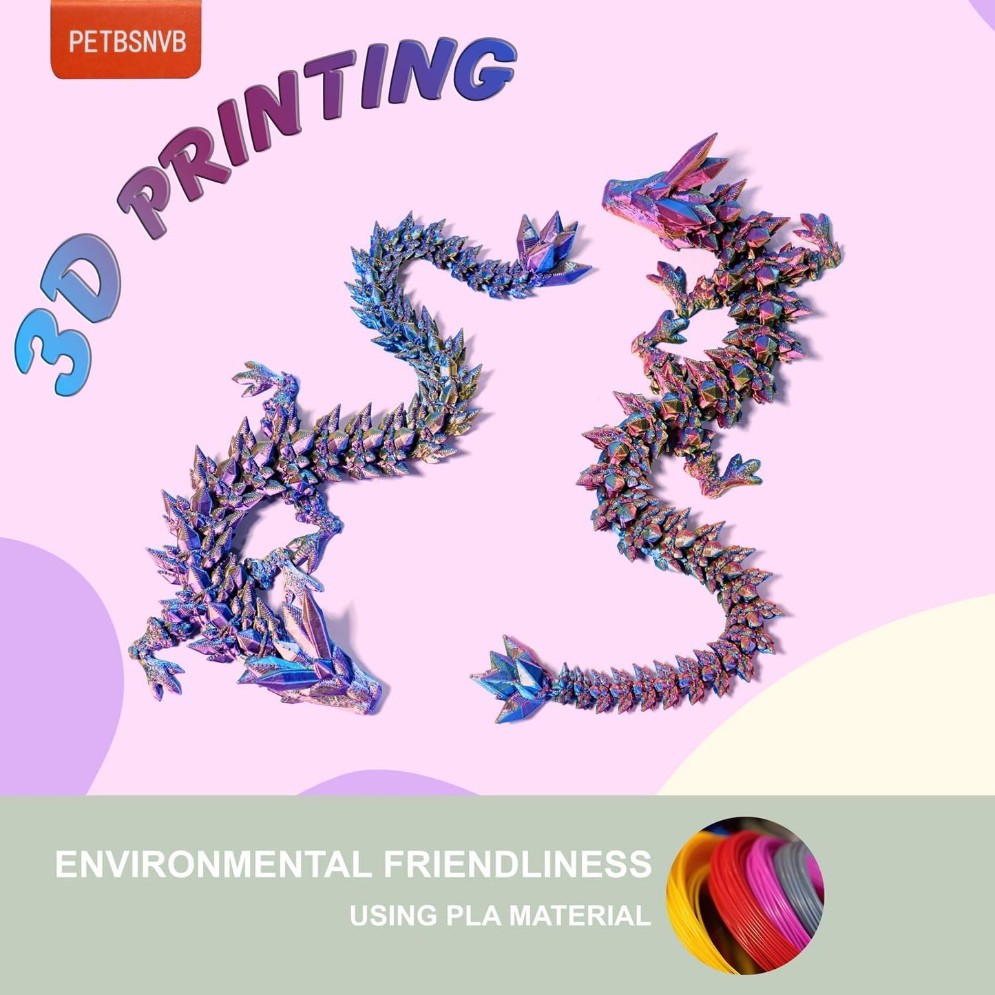 Three Color 12" 3D Printed Dragon, Articulated Dragon, Crystal Dragon, Dragon Fidget toy, Home Office Decor Executive Desk Toy (Yellow Head)