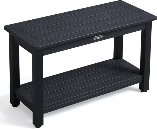 30'' Waterproof Shower Stool, Poly Lumber Shower Bench Seat for Shaving Legs, HDPS Plastic Bath Chair Seat, Non-Slip & No Maintenance, Black, Weight Capacity 700LBS (30 x 13 Inches)