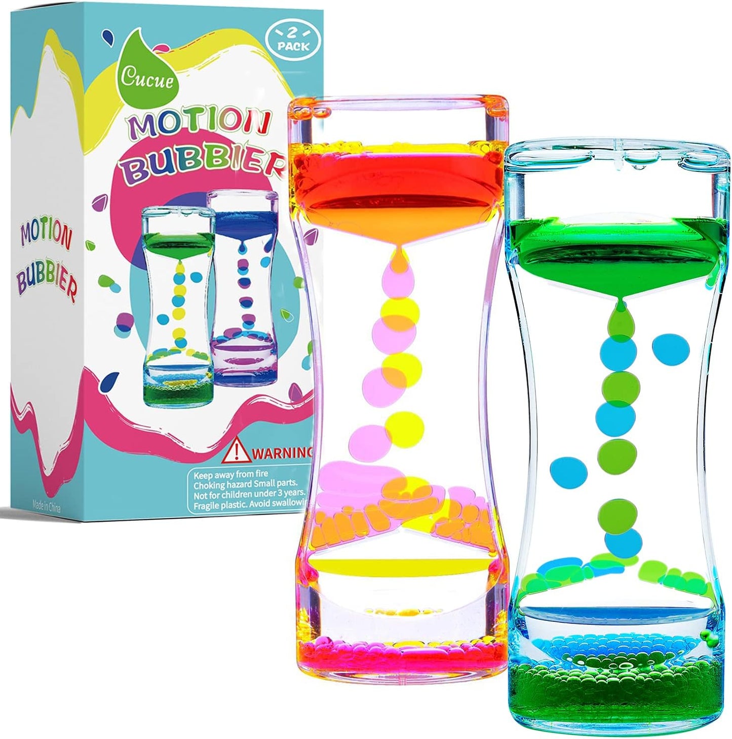 Liquid Motion Bubbler Timer, Colorful Liquid Hourglass Sensory Toys with Floating Droplets for Calming, Relaxing and Fun2 Pack Fidget Toys for Kids and Adults