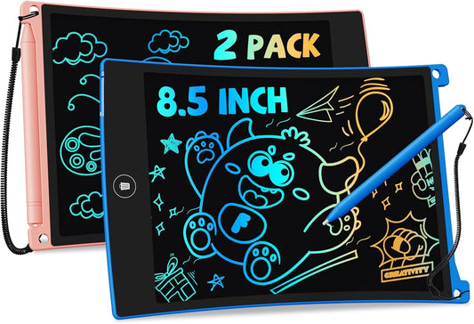 TEKFUN 8.5in 2 Pack LCD Writing Tablet for Kids Coloring Doodle Board Magic Drawing Pad for Kids with Anti-Lost Stylus, Car Trip Educational Toys Birthday Gift for 3 4 5 6 7 Kids Girls Boys Toddlers