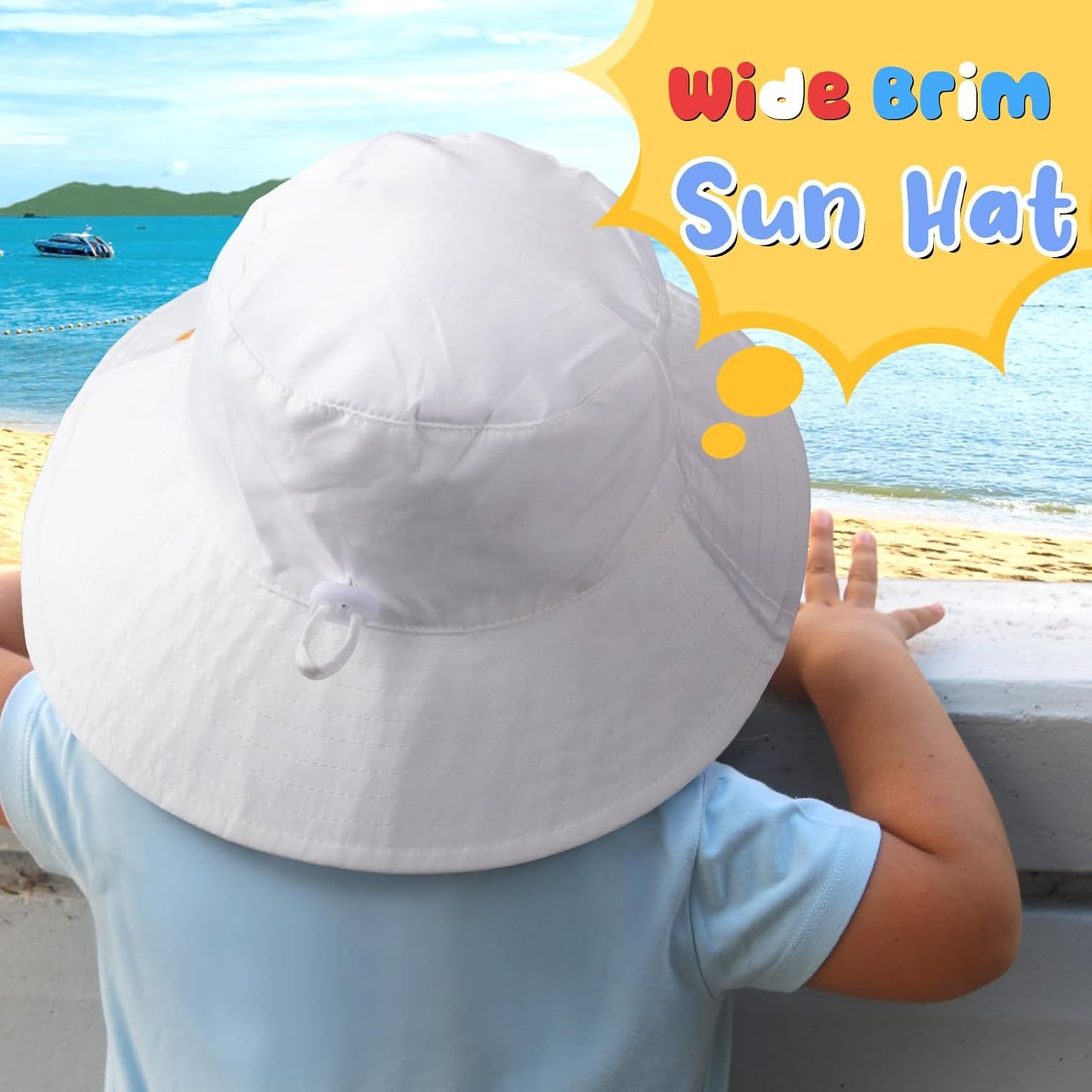 Baby Sun Hat Kids Summer UPF 50+ Toddler Bucket Hat Wide Brim Adjustable Beach Hats for Boys Girls Age 0-6 Years