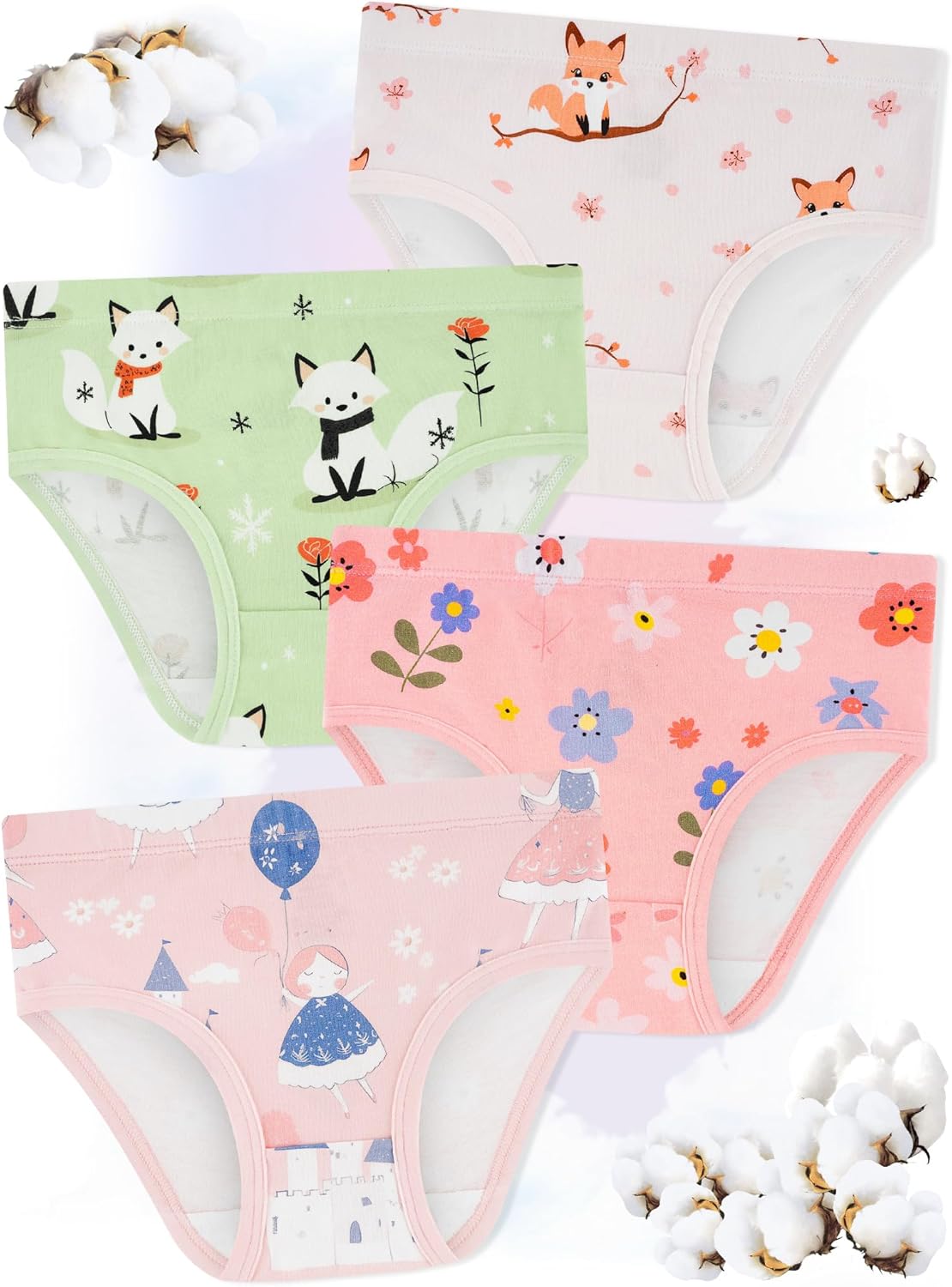 Girls' Underwear,Soft Cotton Tagless Panties for Toddlers' & Little Kids Comfort,Breathable Briefs,8-Pack