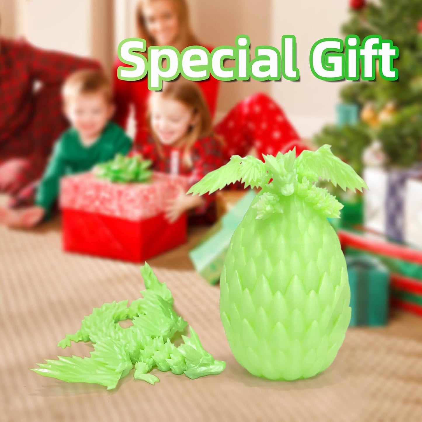 Upgraded 3D Printed Flying Dragon in Egg - Surprise Egg with Flexible Winged Dragon Inside, Mystery Beautiful Fidget Toy, Birthday Gift, Desk Figure Decor (Transparent Green)