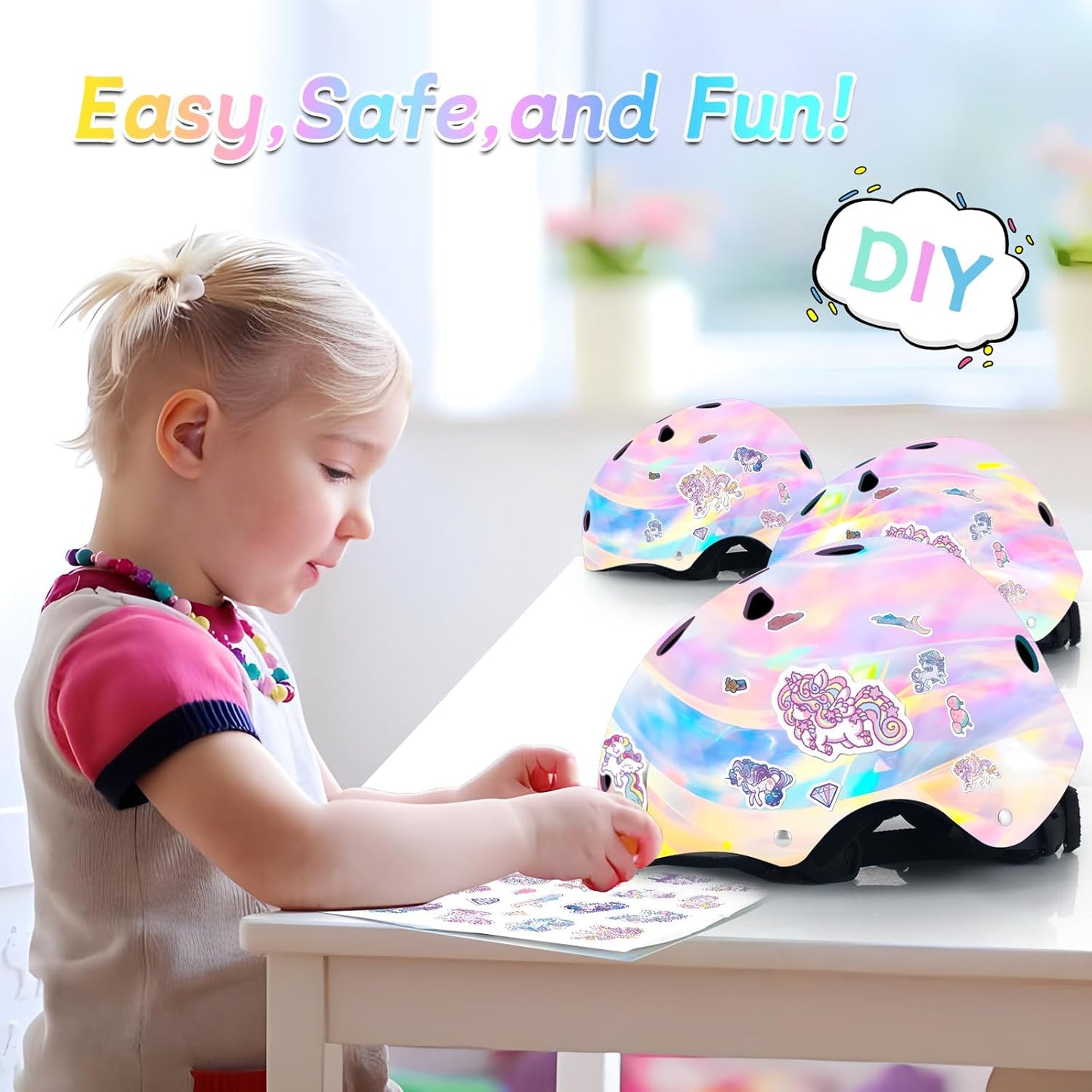 Adjustable Kids Bike Helmet with Knee & Elbow Pads Set, Color Gradient Design for Boys and Girls Aged 3-14+, for Skateboarding, Scooter, Roller & Inline Skating, Longboard