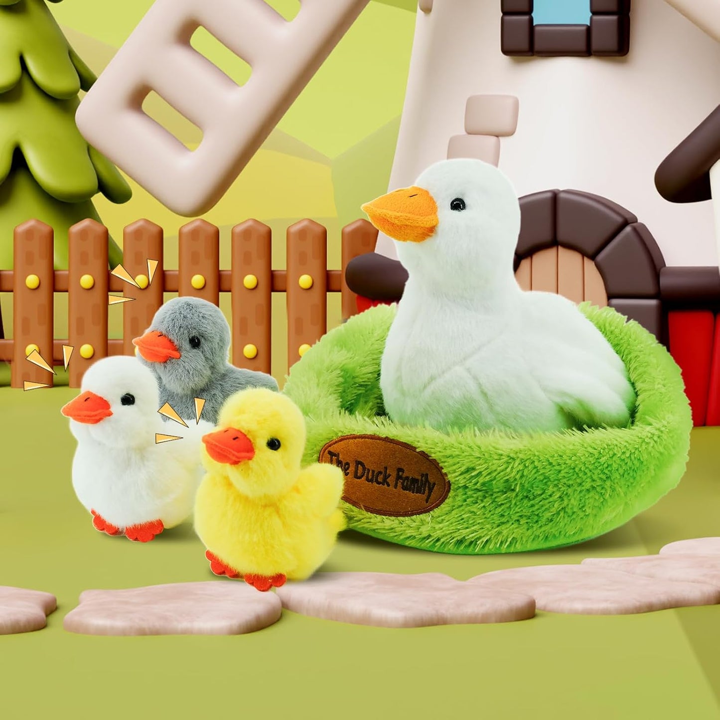 Plush Duck Toy Set with Mommy Duck and Ducklings - Squeaky Soft Stuffed Animals with Eggs & Carry Nest - Perfect Cuddly Gift for Kids, Toddlers, Baby Girls & Boys, Easter or Birthday