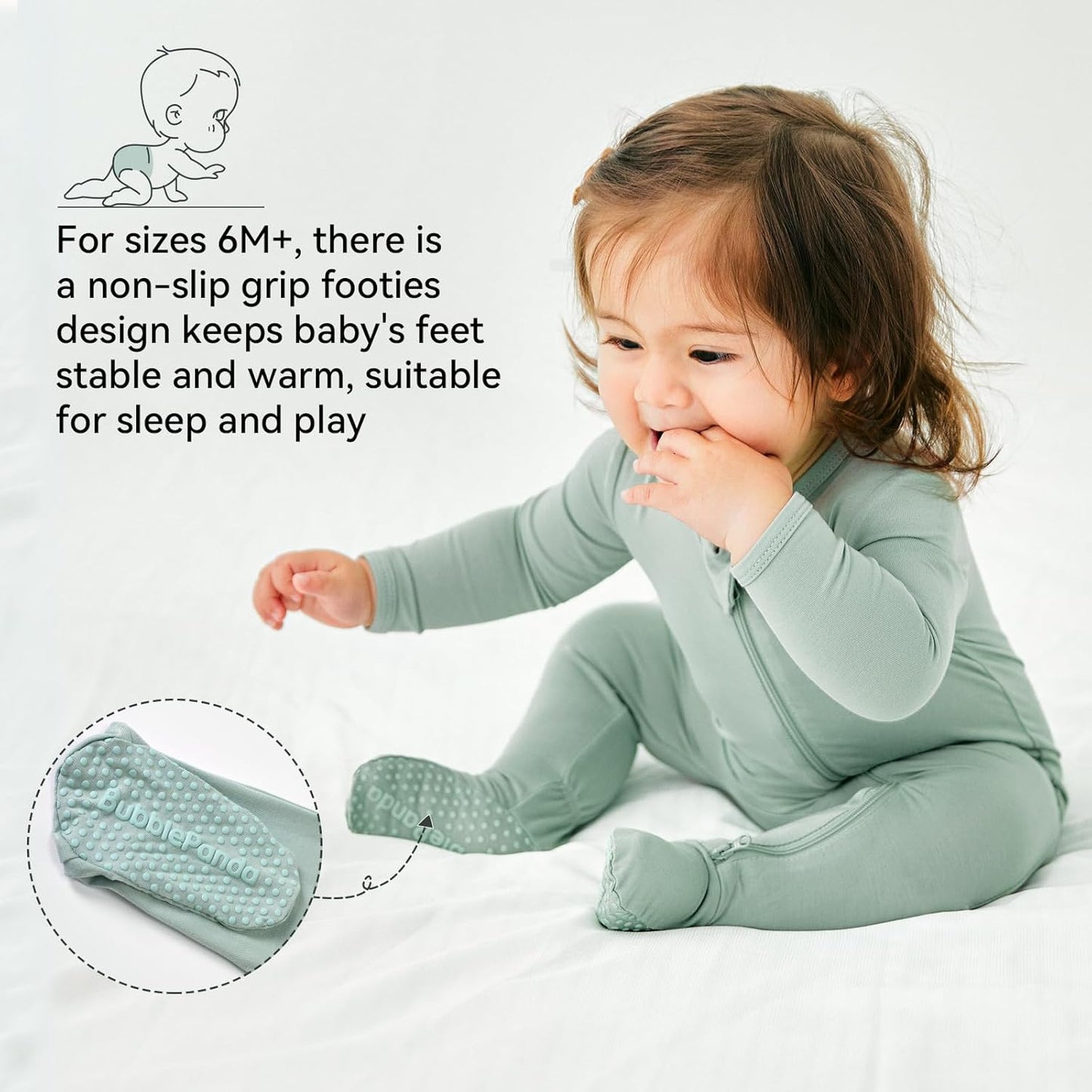 BubblePanda Rayon Made From Bamboo Baby Pajamas Baby Clothes for Boys Girls Unisex Zip-Front Non-Slip Onesie Sleeper