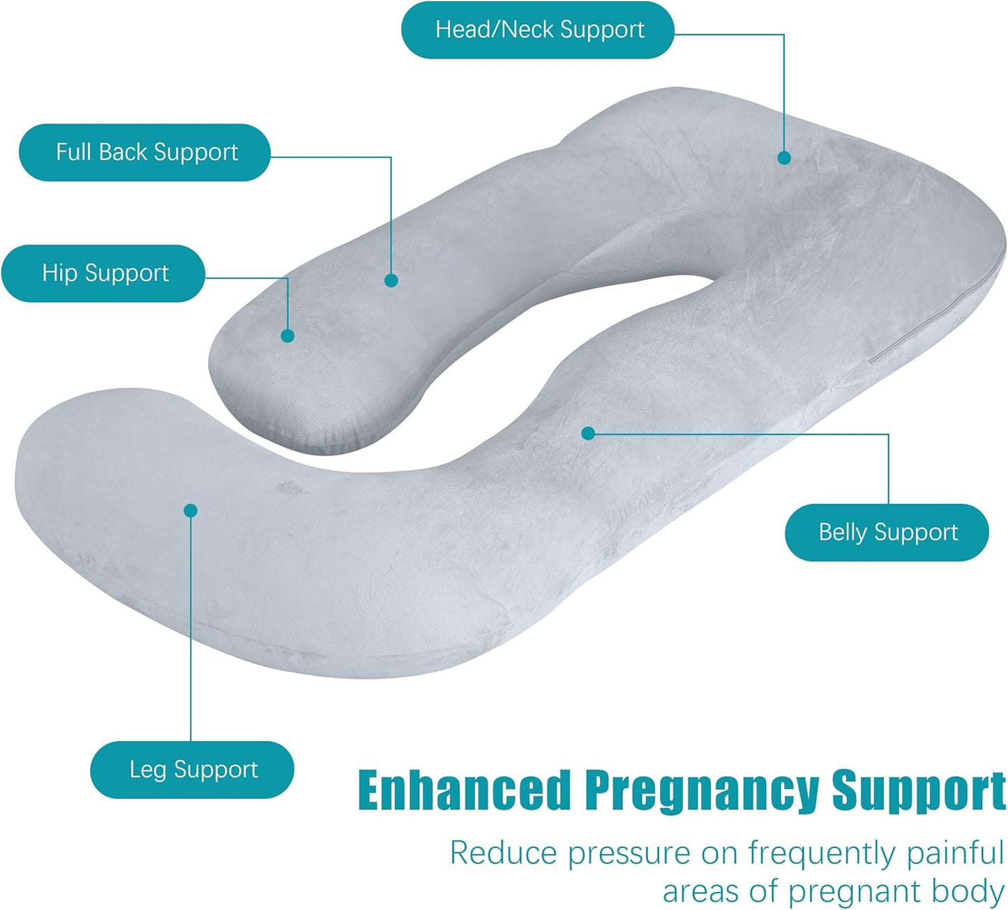 Cute Castle Pregnancy Pillows, Soft U-Shape Maternity Pillow with Removable Cover - Full Body Pillows for Adults Sleeping - Pregnancy Must Haves - Jumbo 57 Inch - Light Grey