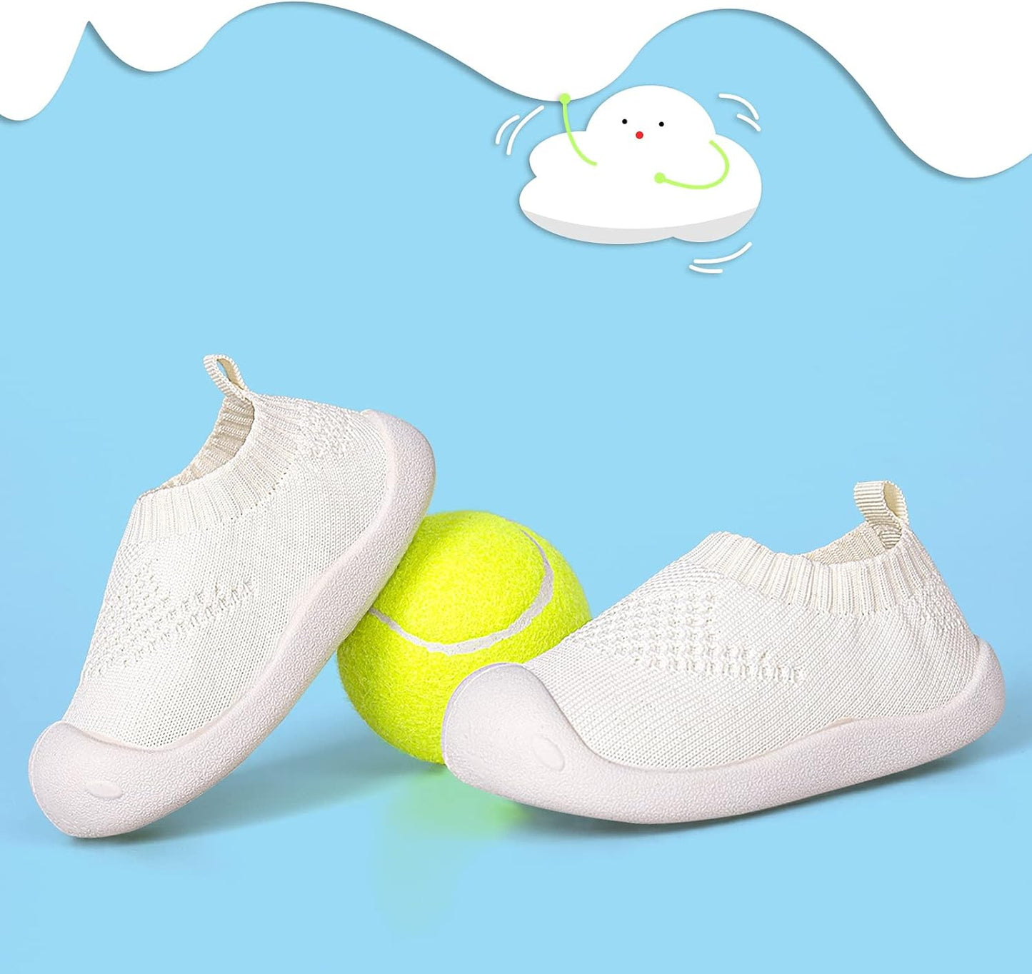 Baby First-Walking Shoes 1-4 Years Kid Shoes Trainers Toddler Infant Boys Girls Soft Sole Non Slip Cotton Canvas Mesh Breathable Lightweight TPR Material Slip-on Sneakers Outdoor