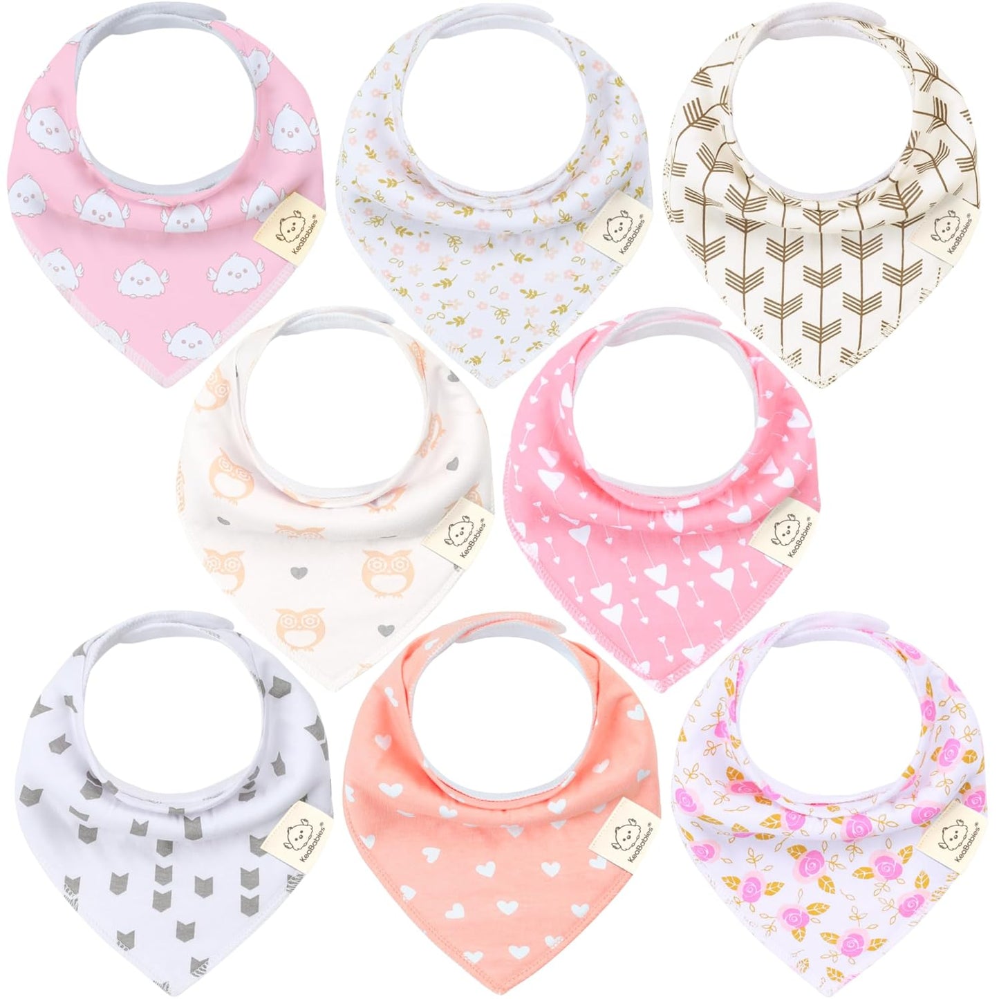 8-Pack Organic Baby Bandana Bibs for Girls - Super Absorbent Triangle Baby Bibs for Drooling and Teething Infant, 100% Cotton Extra Soft for Newborn, Infant 0-36 Months (Pink Dreams)