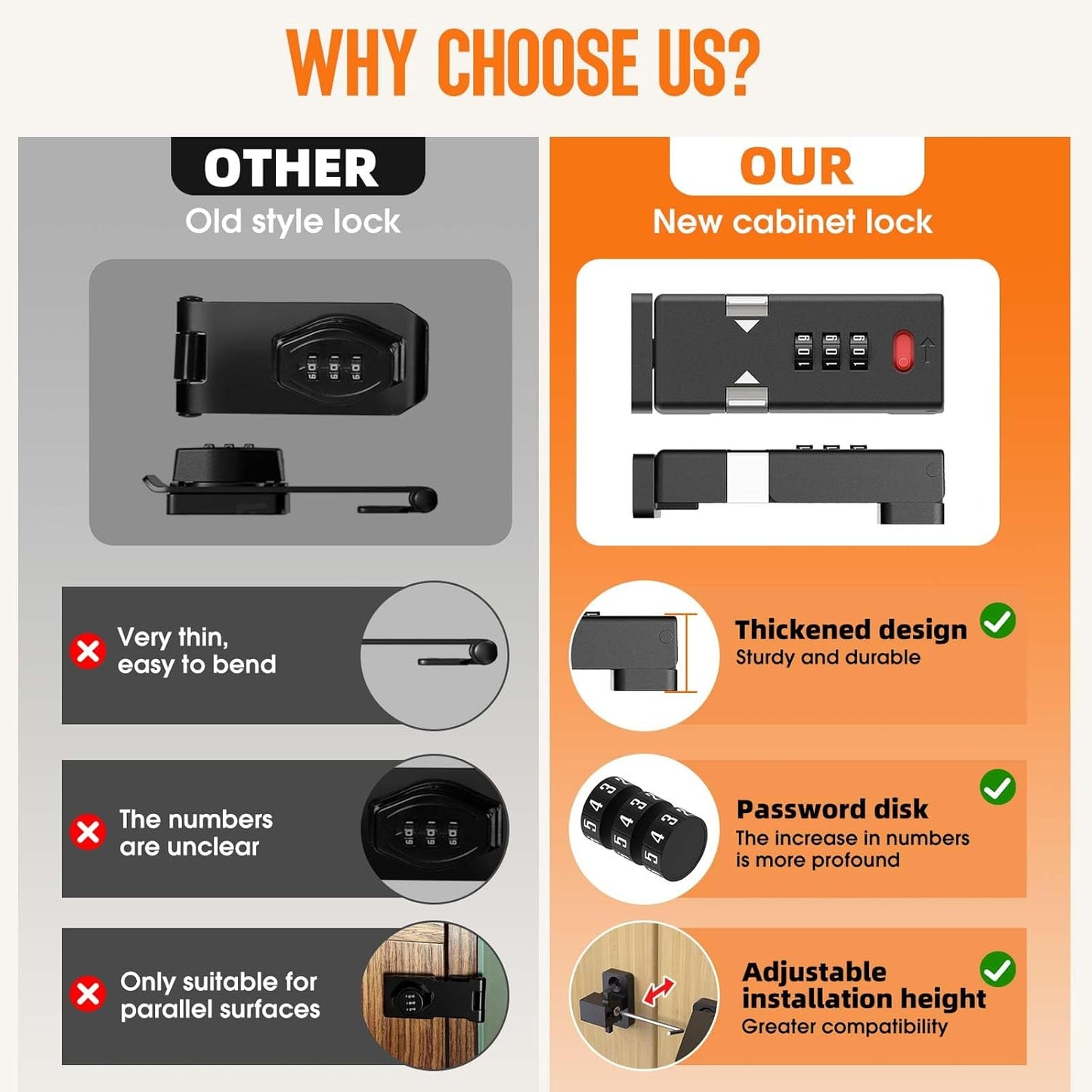 Keyless Cabinet Lock,Cabinet Password Locks with Luminous,3-Digit Combination Door Lock for Drawers, Barn Door, Bathroom, Outdoor, Closet, Fence,Protect Privacy(1PCS,Black)