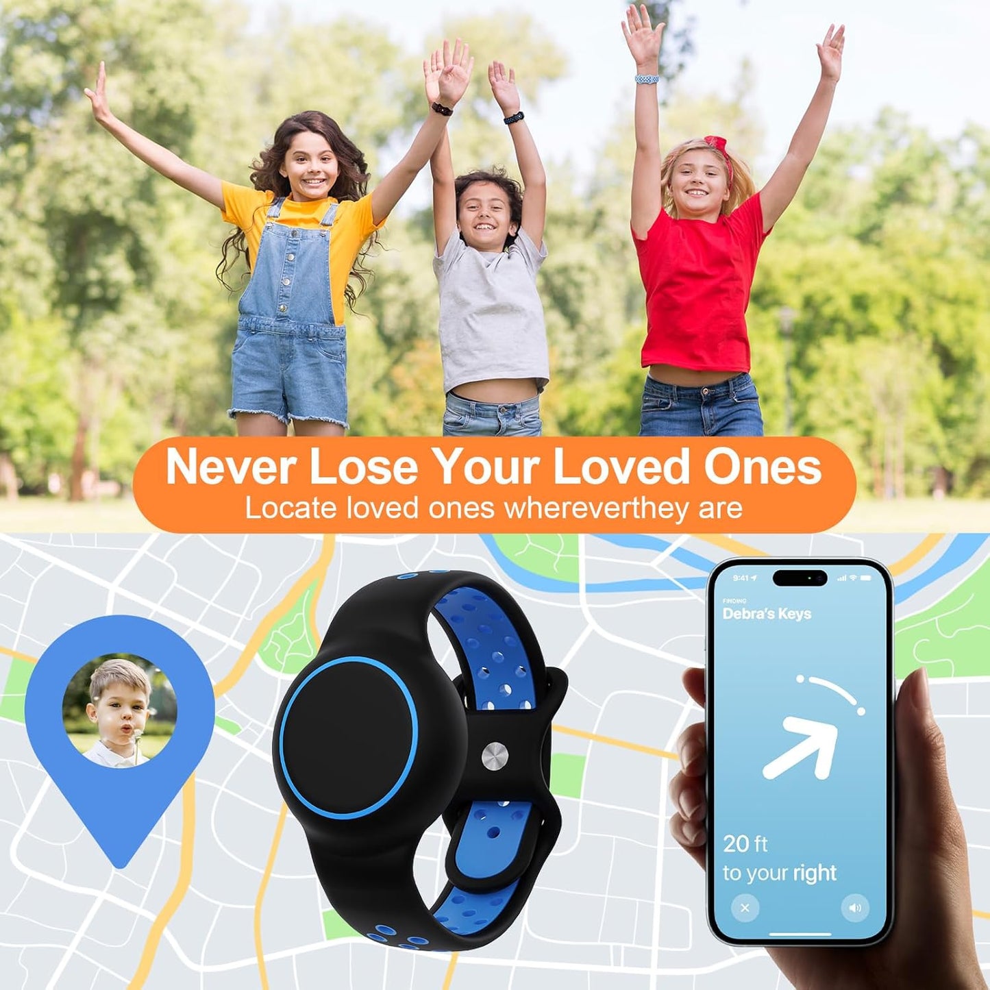 Waterproof Bracelet Compatible with AirTag for Kids (2 Pack), Protective Case GPS Tracker Holder for Child with Full Coverage Hidden Design, Soft Silicone Anti-Lost Wristband Cover for Toddler BBBY