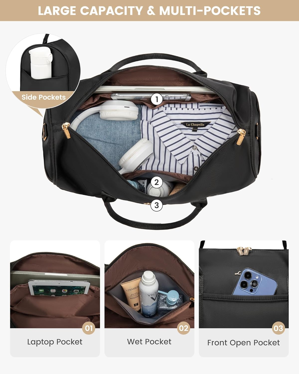 LOVEVOOK Travel Bag,Weekender Bag for Women Travel Duffle Bag with Shoe Compartment,Carry on Overnight Bag with Wet Pocket,Gym Yoga Duffel Bag,Hospital Bags for Labor and Delivery,3 Pcs Set