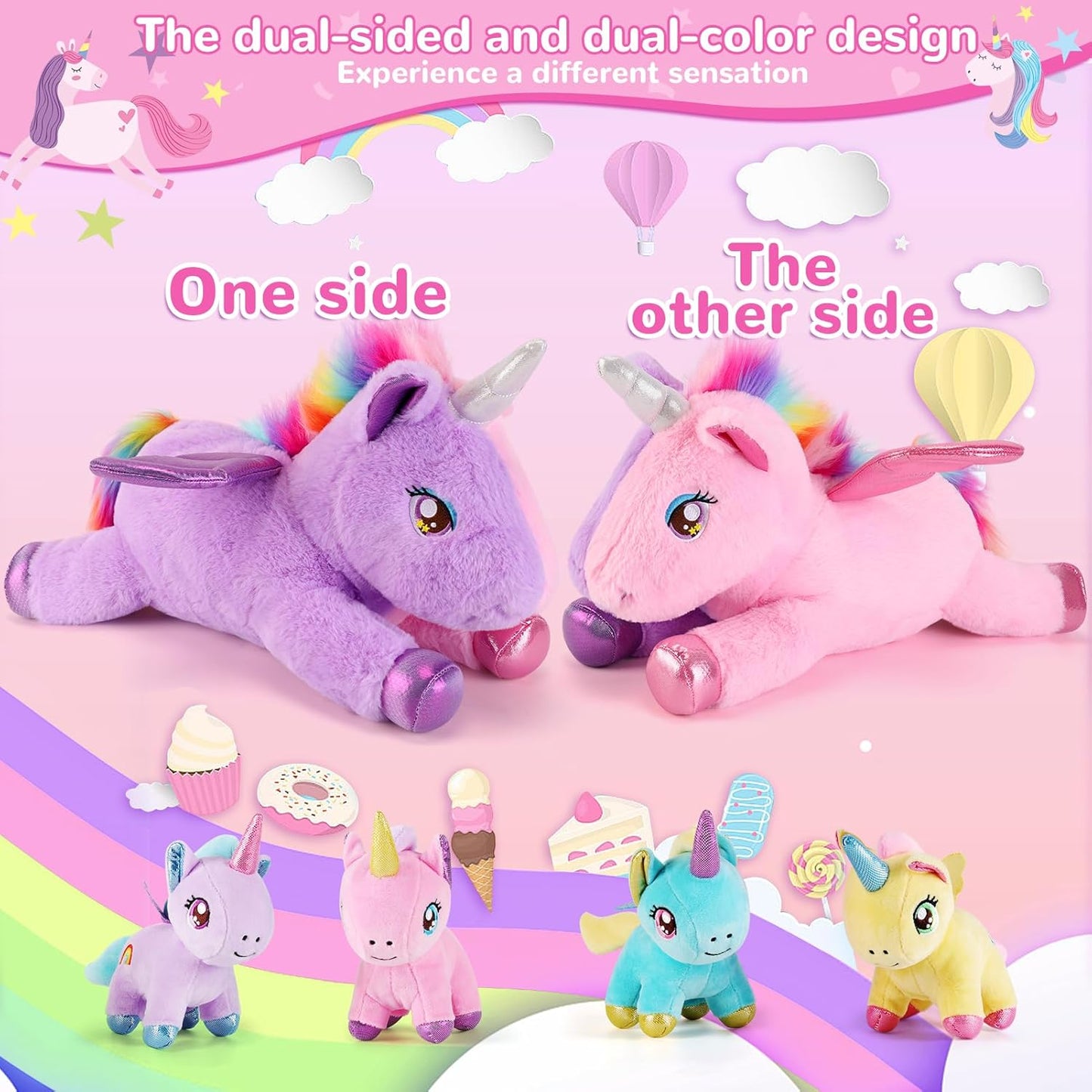 5 Pieces Unicorn Stuffed Animals - 1 Mommy Stuffed Unicorn with 4 Babies - Unicorns Gifts for Girls Ages 3-8, Unicorns Plush Toys for Christmas, Valentine's, Birthday Gifts (Pink & Purple)