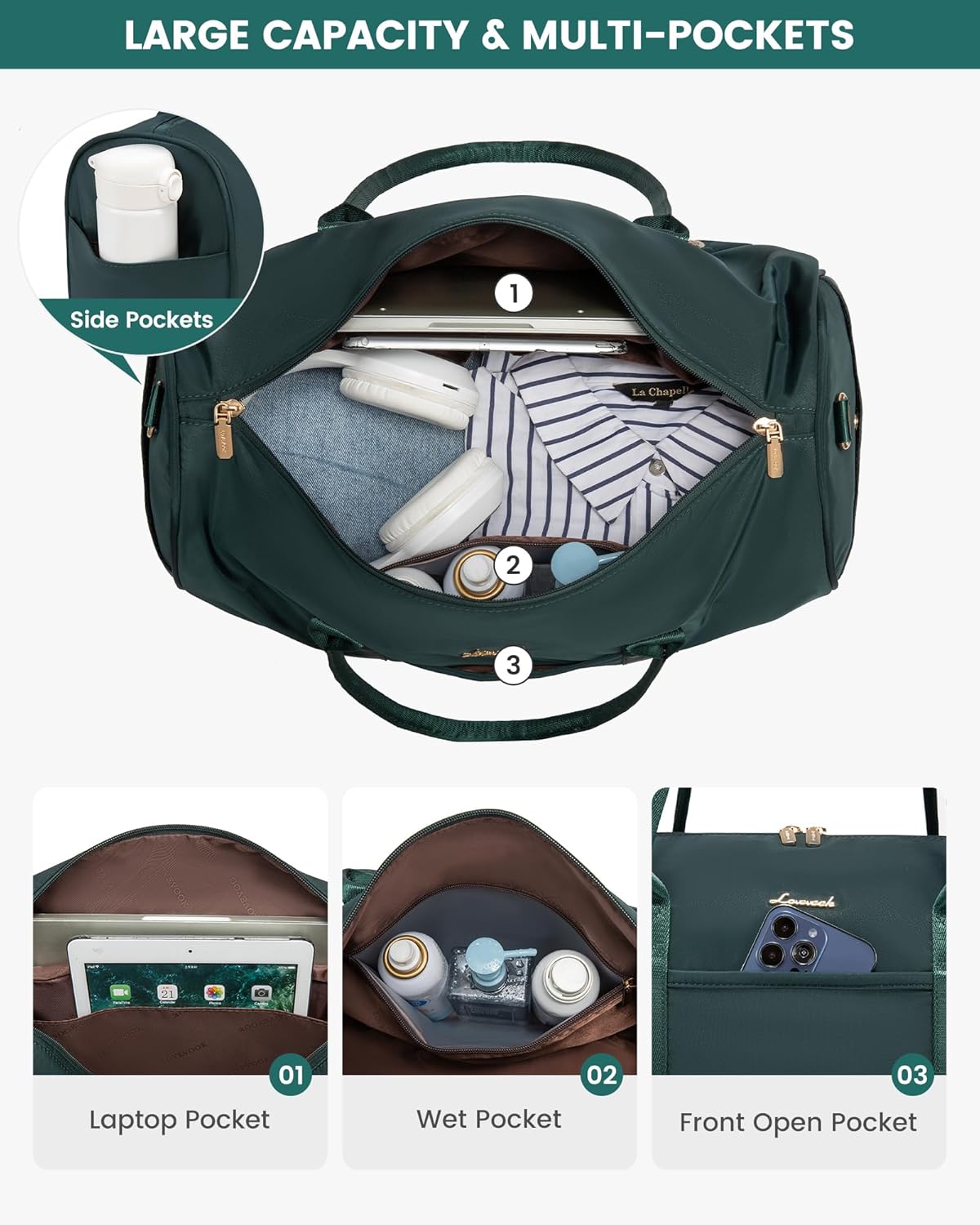 LOVEVOOK Travel Bag,Weekender Bag for Women Travel Duffle Bag with Shoe Compartment,Carry on Overnight Bag with Wet Pocket,Gym Yoga Duffel Bag,Hospital Bags for Labor and Delivery,3 Pcs Set