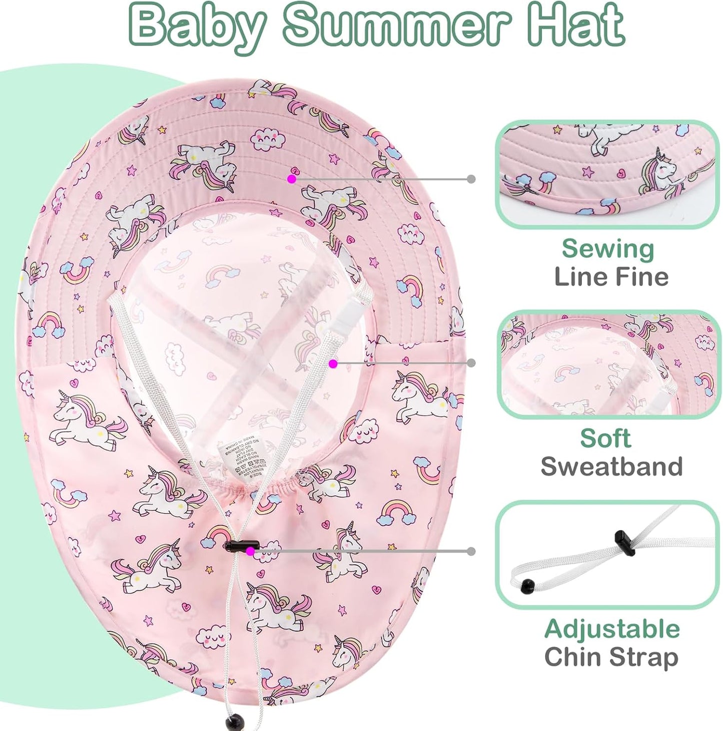 XIAOHAWANG Girls Sun Hat Baby Beach Hats Boys UPF 50+ Kids Summer Protection Cap Toddler Breathable Caps Wide Brim Neck Flap