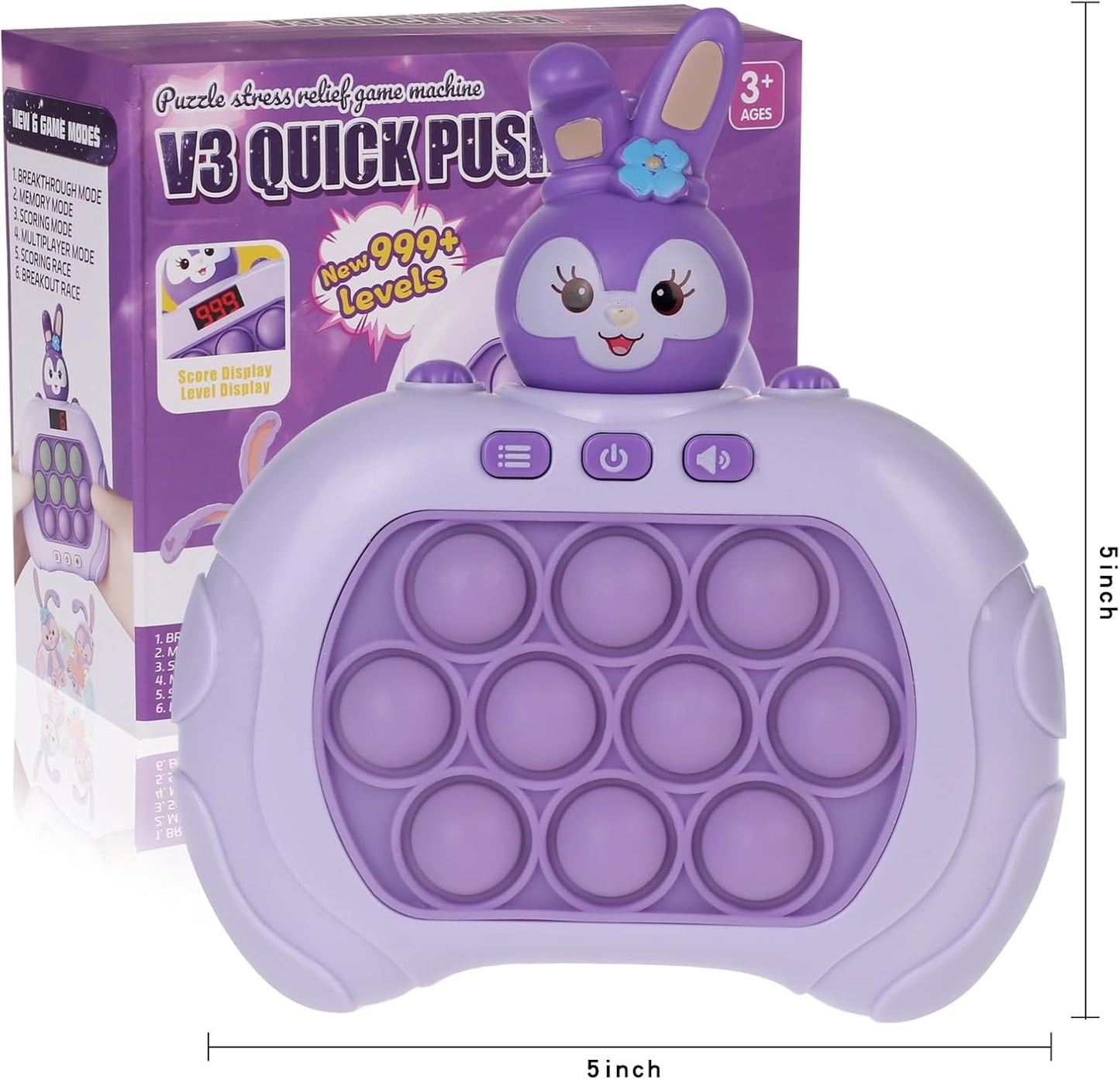 Fast Push Game Pop Fidget Toys for Kids, Fast Push Bubble Game, Quick Push Pop Game for Boys & Girls Age 3-12, Handheld Puzzle Game Sensory Toys Relaxation and Decompression (Purple Rabbit)