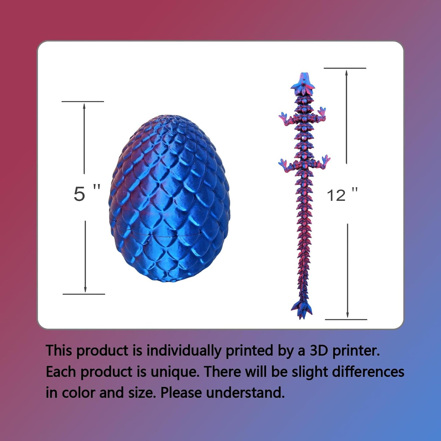 Dragon Egg,Dragon Egg Fidget Surprise Toy with 3D Printed Dragon, Dragon Eggs with Dragon Inside Fidget Toy, 12" Dragon and Dragon Egg Toy Gifts for Autism and ADHD. (Laser Purple)