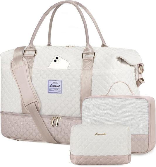 LOVEVOOK Travel Weekender Bag for Women, Large Carry on Overnight Bag with Shoe Compartment, Travel Duffle Bag Women, Yoga Gym Duffel Bag with Wet Pocket,Hospital Bags for Labor and Delivery,3 Pcs Set