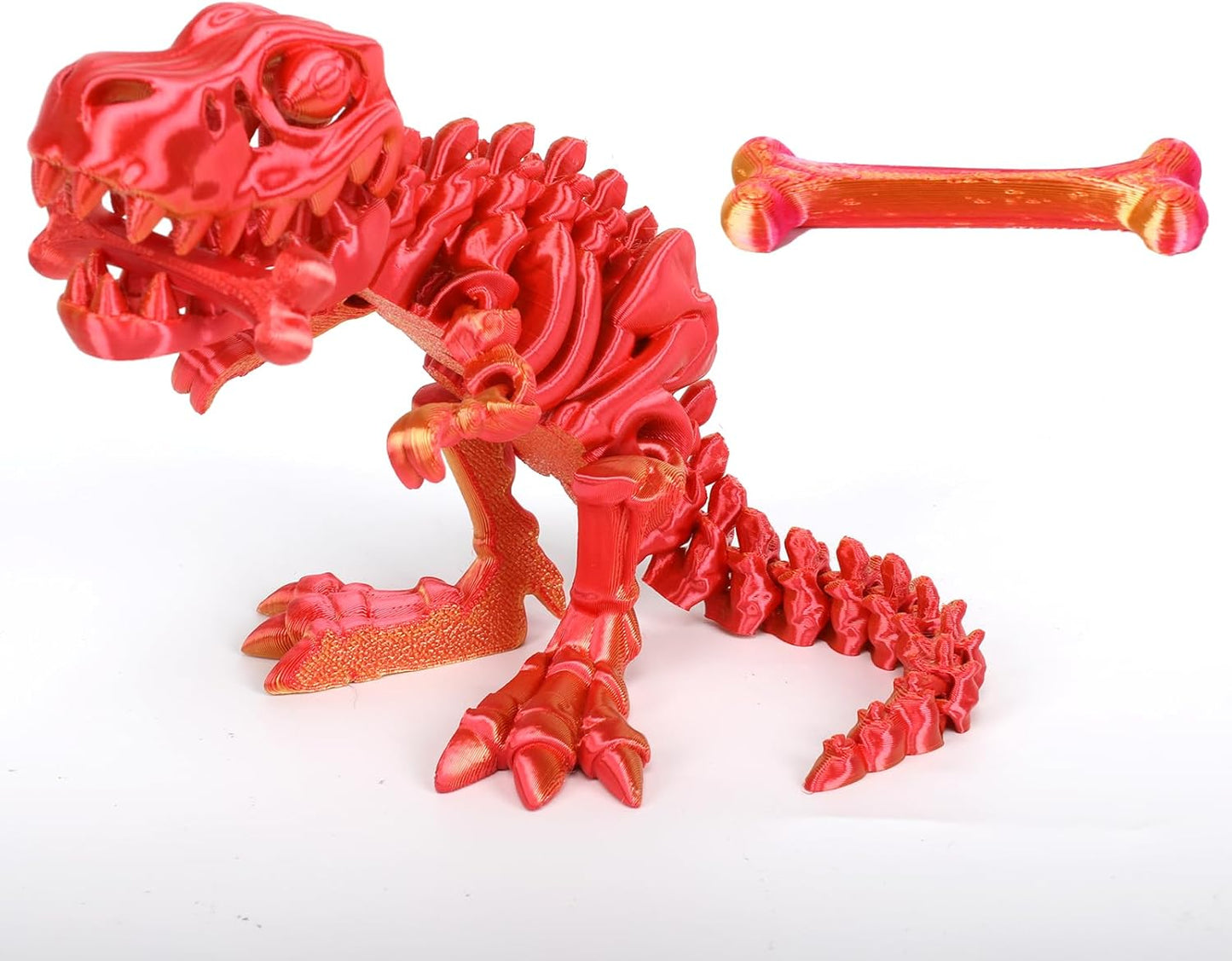 3D Printed Dinosaur Bone Skeleton Tyrannosaurus Rex with Movable Jaw Fidget Dinosaur Toys Full Articulated Dinosaur Executive Desk Toys Home Office Decor, Red-2