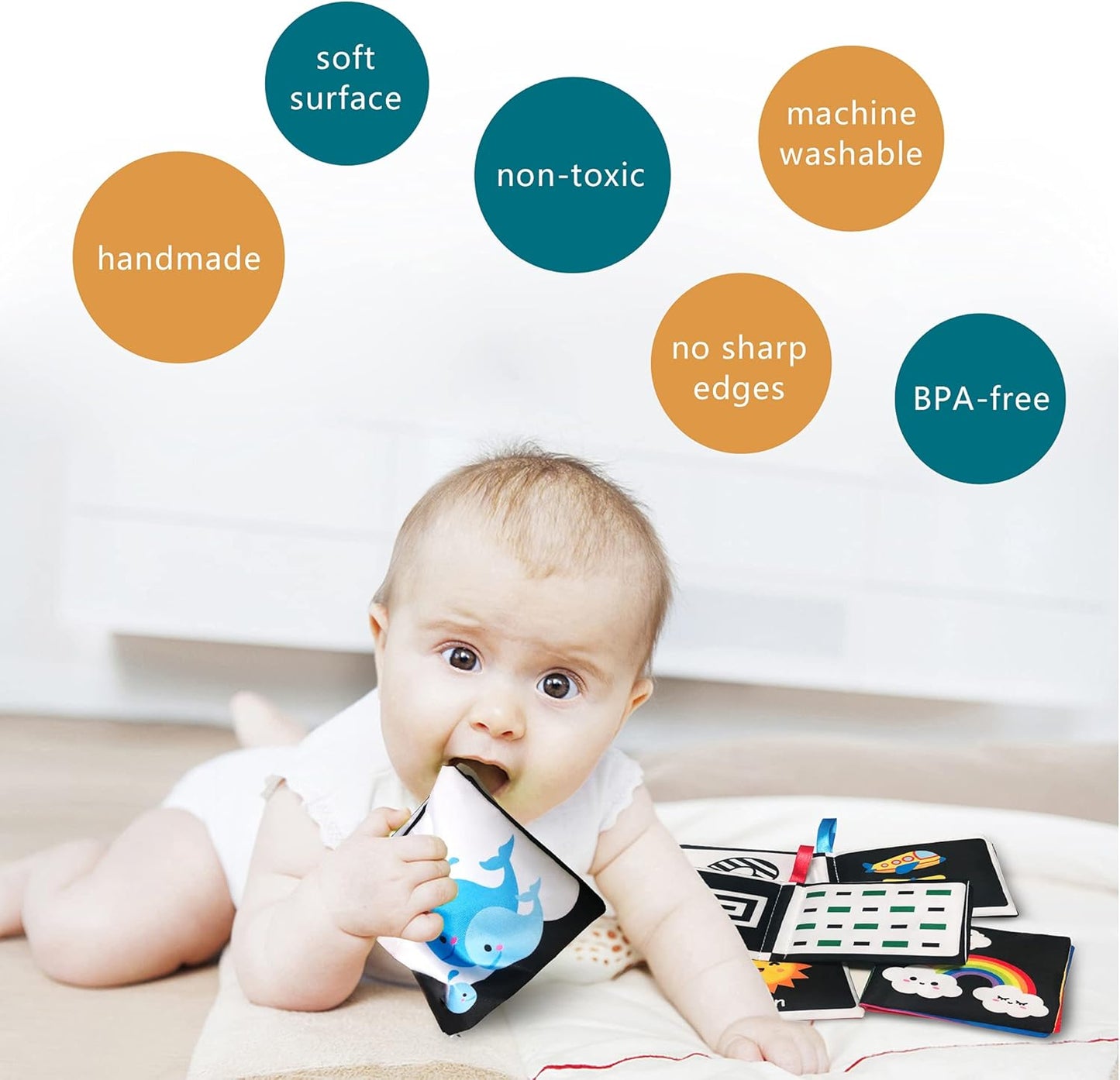 Soft Cloth Baby Book Toy 0-6 Months, Black White Baby Learning Book(Pack of 4),Touch and Feel Crinkle Book Infants 6-18 Months,Early Educational Toy 0-3 Months, Gift for Babies Infants