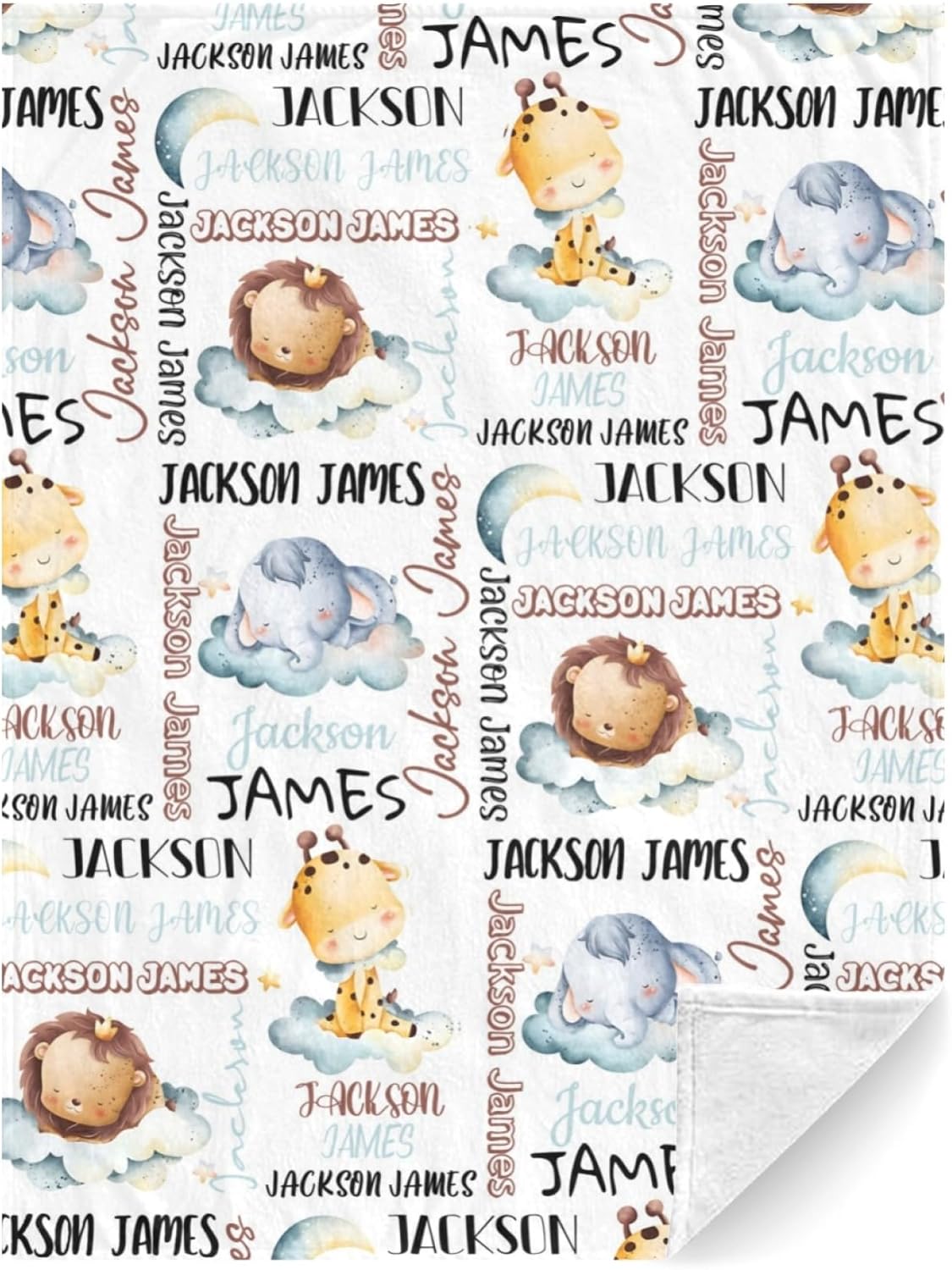 Personalized Baby Blanket for Boys, Custom Baby Blanket with Name, Safari Animal Blanket Name Baby Blanket, Safari Animal Swaddle Blanket for Toddlers Kids Newborn
