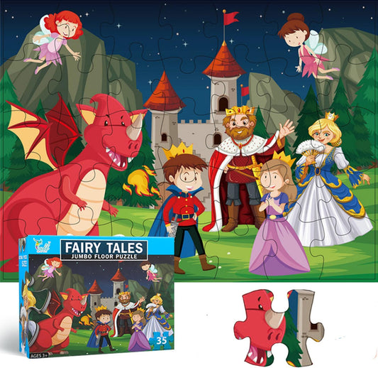 Jumbo Fairy Tales Floor Puzzle for Kids, Large Jigsaw Puzzles 35 Piece for Kids Ages 3-5,Preschool Learning & Education Toys, Gifts for 4-8 Year Old Boys and Girls (Kingdom Story)