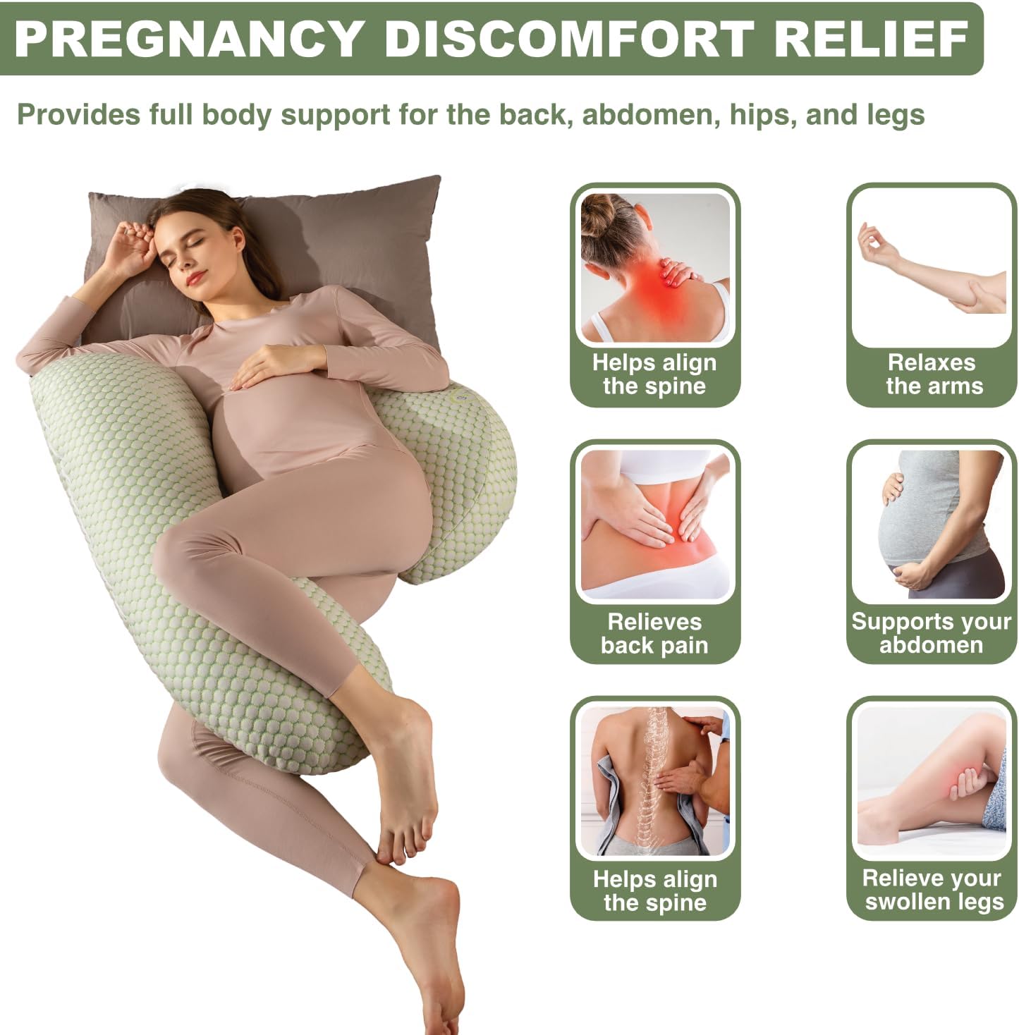 Pregnancy Pillows for Sleeping, Pregnancy Must Haves Body Pillow, Maternity Body Pillow for Adults, Support for Back, Legs, Belly, HIPS