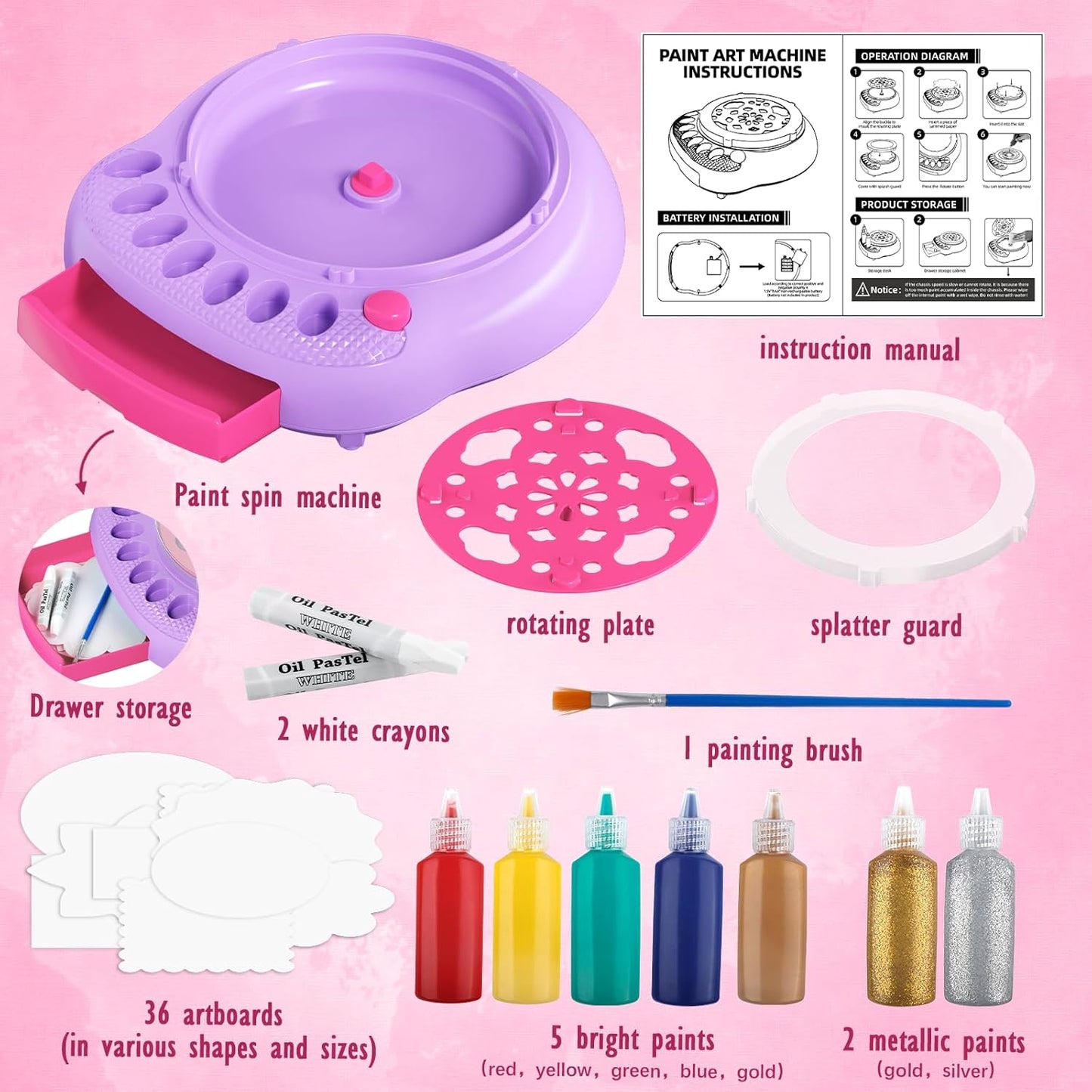 Arts and Crafts for Kids Ages 4-8,Paint Spin Art Machine Kit,Art Craft Set for 6-9 Year Old,Cool Painting Spinner Toys Kits Set,Art Supplies Birthday Gifts for Boy Girl Ages 6 7 8 9 10 11 12 Purple