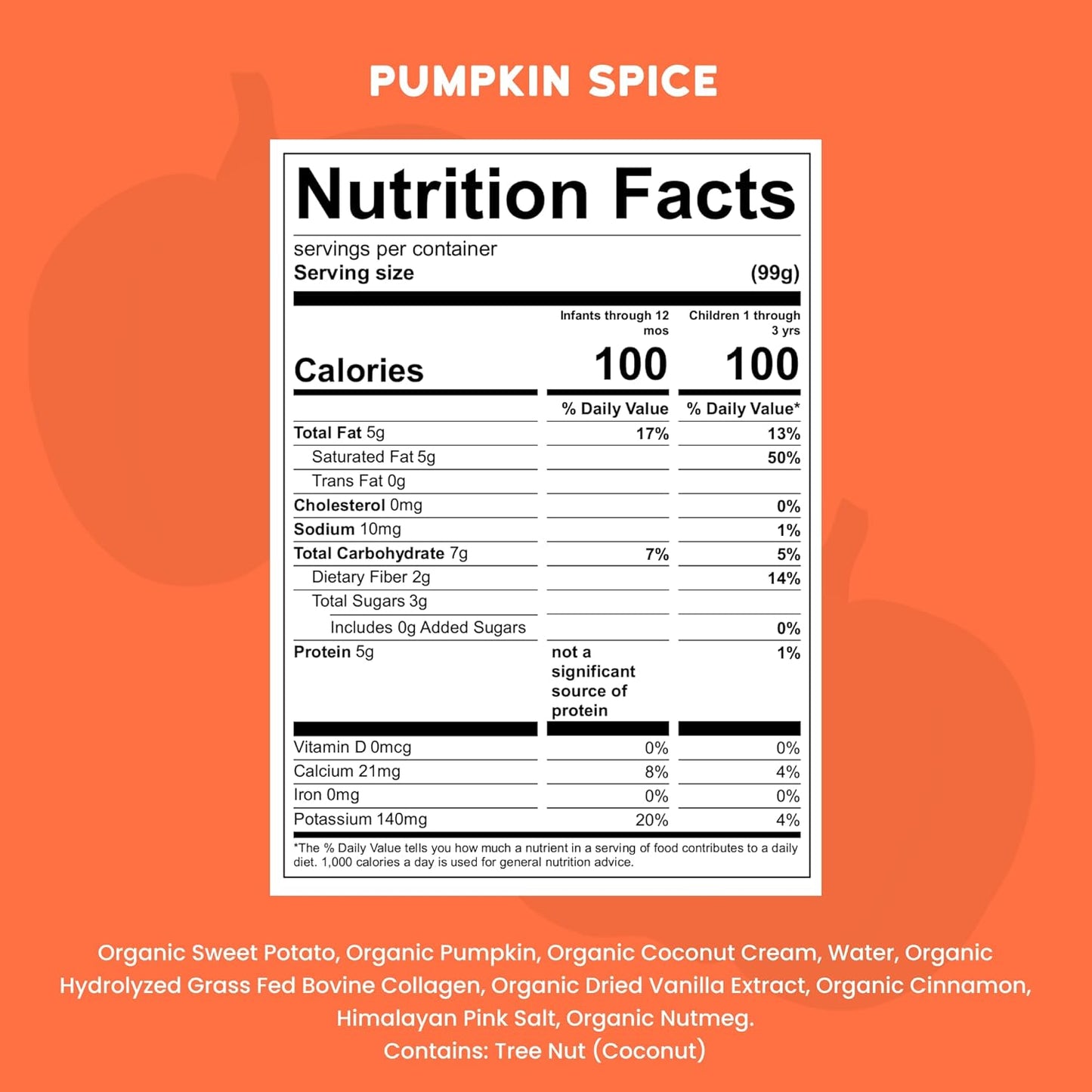 Serenity Kids 6+ Months Dairy-Free Smoothie Baby Food - USDA Organic Grass-Fed Collagen & Pumpkin Protein - 3.5 Oz BPA-Free Cans - Pumpkin Smoothie Baby Food - 6 Count