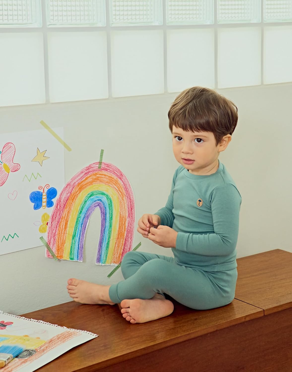 moimoln 6M-8Y Modal Cotton Solid Soft Breathable Baby Toddler Boys Girls Snug fit Pjs Long Sleeve Pajamas Set Sleepwear Daily