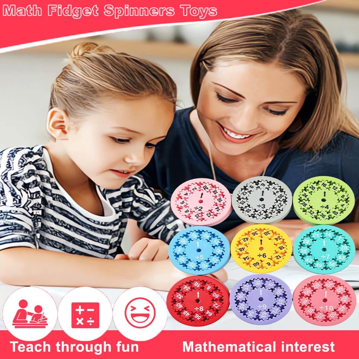 Math Fidget Spinner,Educational Math Fact Fidget Spinners - Learn Division & Multiplication -Math Learning & Education Toys Game (Multiply Or Divide 9pcs)