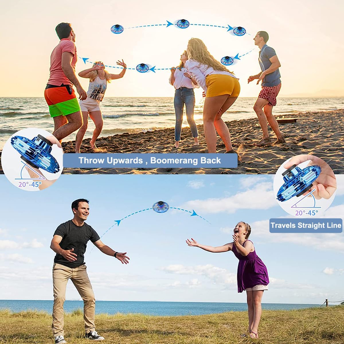 Flying I fly Spinner, Fidget Spinner Flying Toys, Mini Fly UFO Hand Controlled Boomerang Drone, Cool Stuff Gadgets Gifts for Kids Boys Girls Teens 8 9 10+ Year Old Indoor Outdoor (Blue)