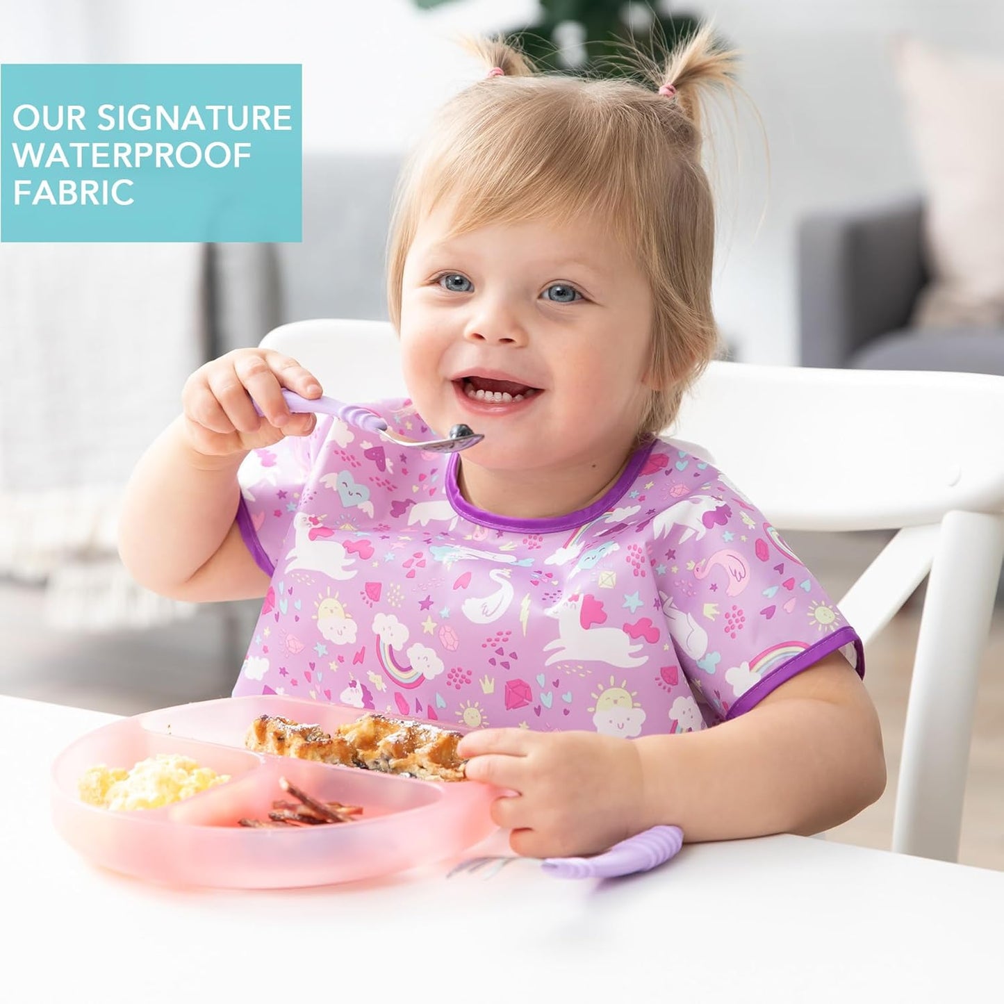 Bumkins Bibs - Toddler Bibs, Waterproof, Large for 1-3 Years, Short Sleeve