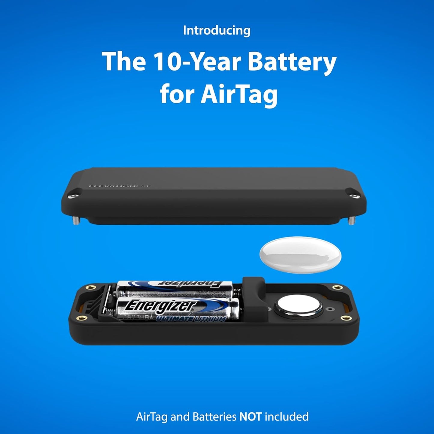 Elevation Lab AirTag 10-Year Extended Battery Case - Uses AA Batteries - 14x More Capacity Than CR2032 TimeCapsule | Waterproof, CR 2032 Battery Replacement (2-Pack)