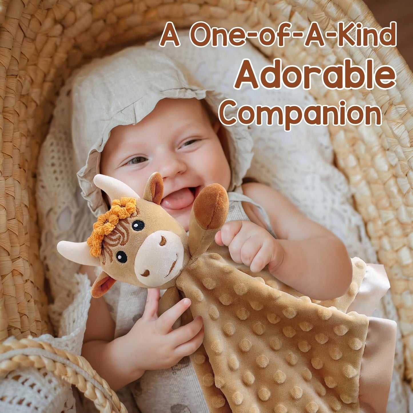 Loveys for Babies, Soft Baby Security Blanket Lovies for Babies, Stuffed Animals Blankie for Newborn Infant with Baby Snuggle Toy, Gilrs Gifts Highland Cow Security Blanket 16 Inch