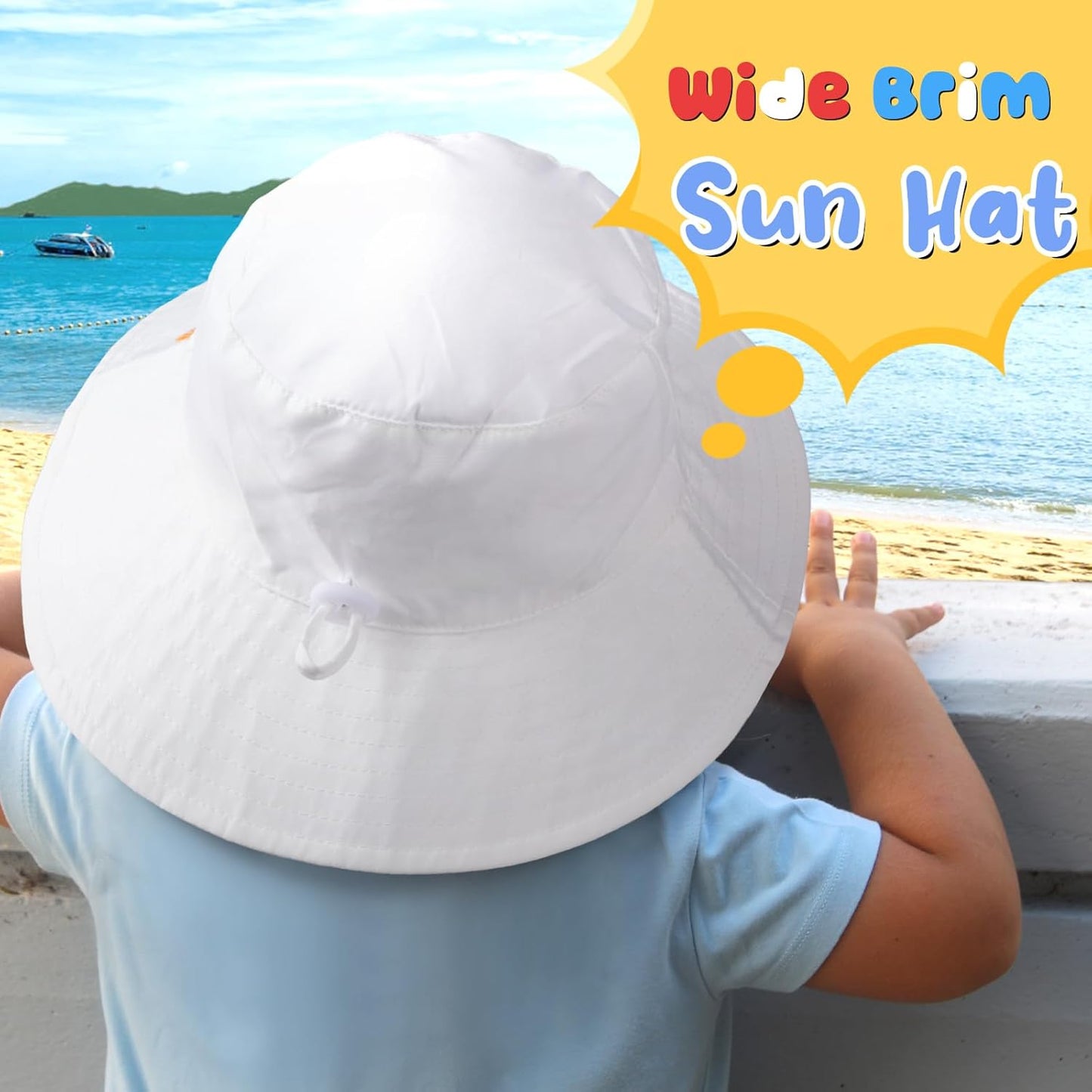 Baby Sun Hat Kids Summer UPF 50+ Toddler Bucket Hat Wide Brim Adjustable Beach Hats for Boys Girls Age 0-6 Years