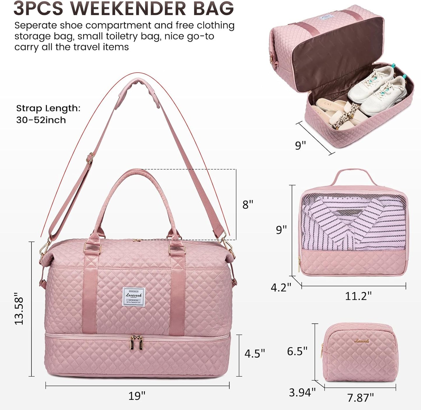 LOVEVOOK Travel Duffle Bag,Weekender Bags for Women with Shoe Compartment，Carry on Overnight Bag with Toiletry Bag,Gym Duffel Bag with Wet Pocket, Hospital Bags for Labor and Delivery