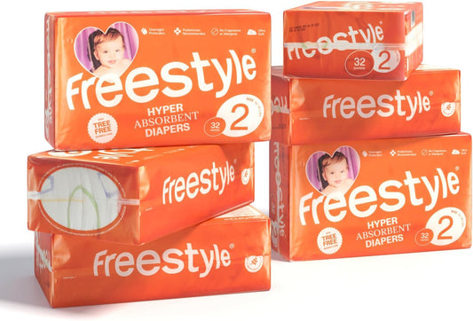 Freestyle Diapers – (Size 2) Hyper Absorbent & Non-Toxic – Disposable Diapers for Sensitive Skin – Ultra Soft Diapers (12-18 lbs) – 192 Count