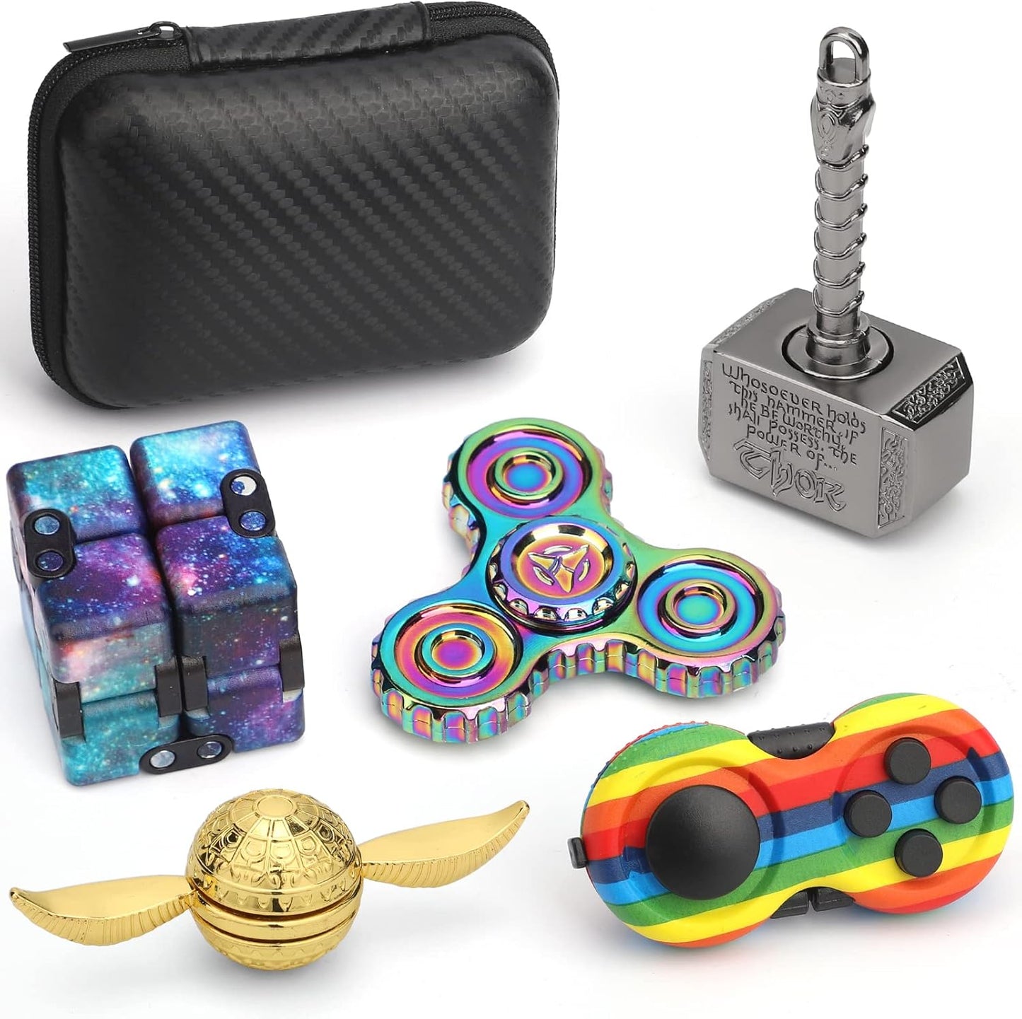 Cool Fidget Toys Set for Kids Adults, Wizard Fidget Spinner, Hammer Finger Hand Spinner, Infinity Cube, Rainbow Fingertip Gyro, Fidget Pad, Gifts for Stress Relief Party Favors Goody Bag Fillers