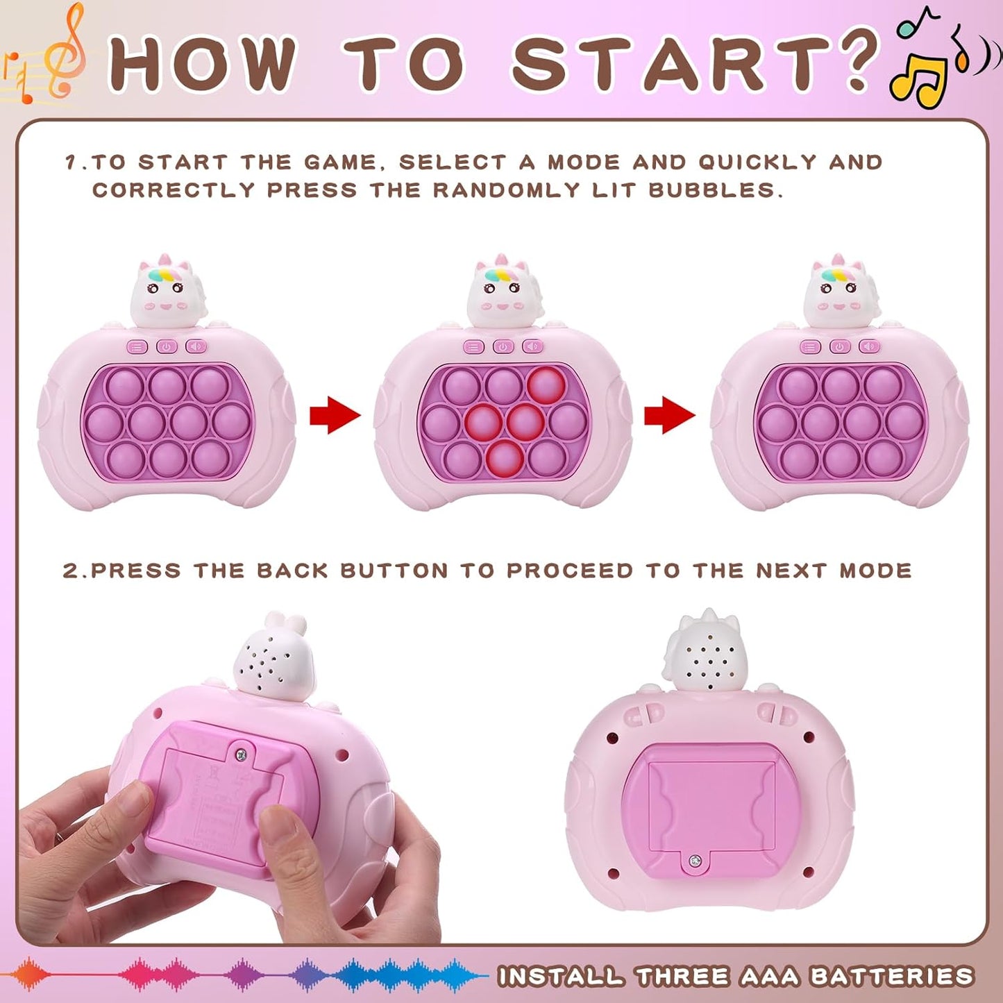 Fast Push Game Pop Fidget Toys for Kids, Fast Push Bubble Game, Quick Push Pop Game for Boys & Girls Age 3-12, Handheld Puzzle Game Sensory Toys Relaxation and Decompression (Pink Unicorn)