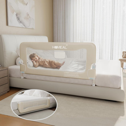HOMEAL Bed Rail for Toddlers, 47in Foldable Toddler Bed Rails with U-Shape Base, Baby Bed Rail Guard for Twin Size, Full Size, Queen Size, King Size Beds, Bed Guard Rail for Toddlers, Beige