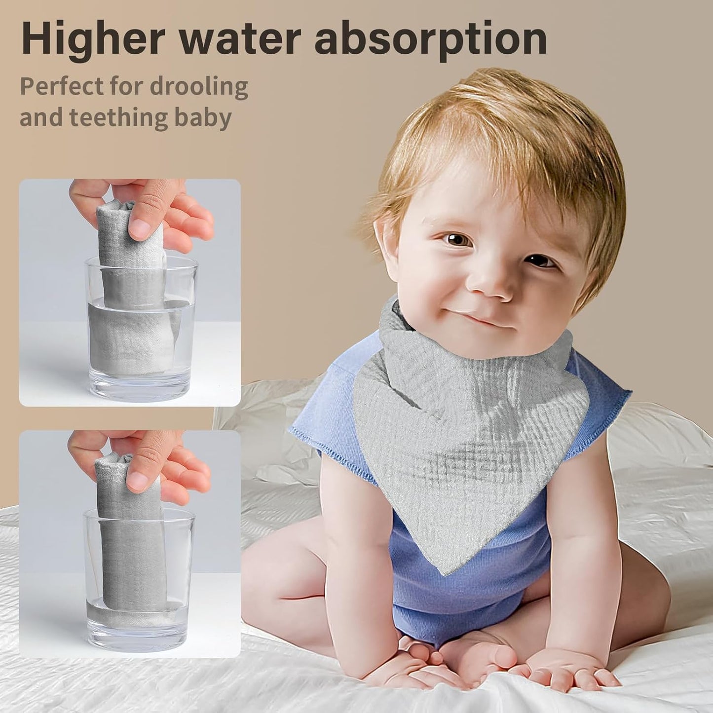 Muslin Baby Bibs,Soft Triangular Baby Bandana Drool Bibs for Baby Boy Girl,Solid Colors Bib for Drooling Teething