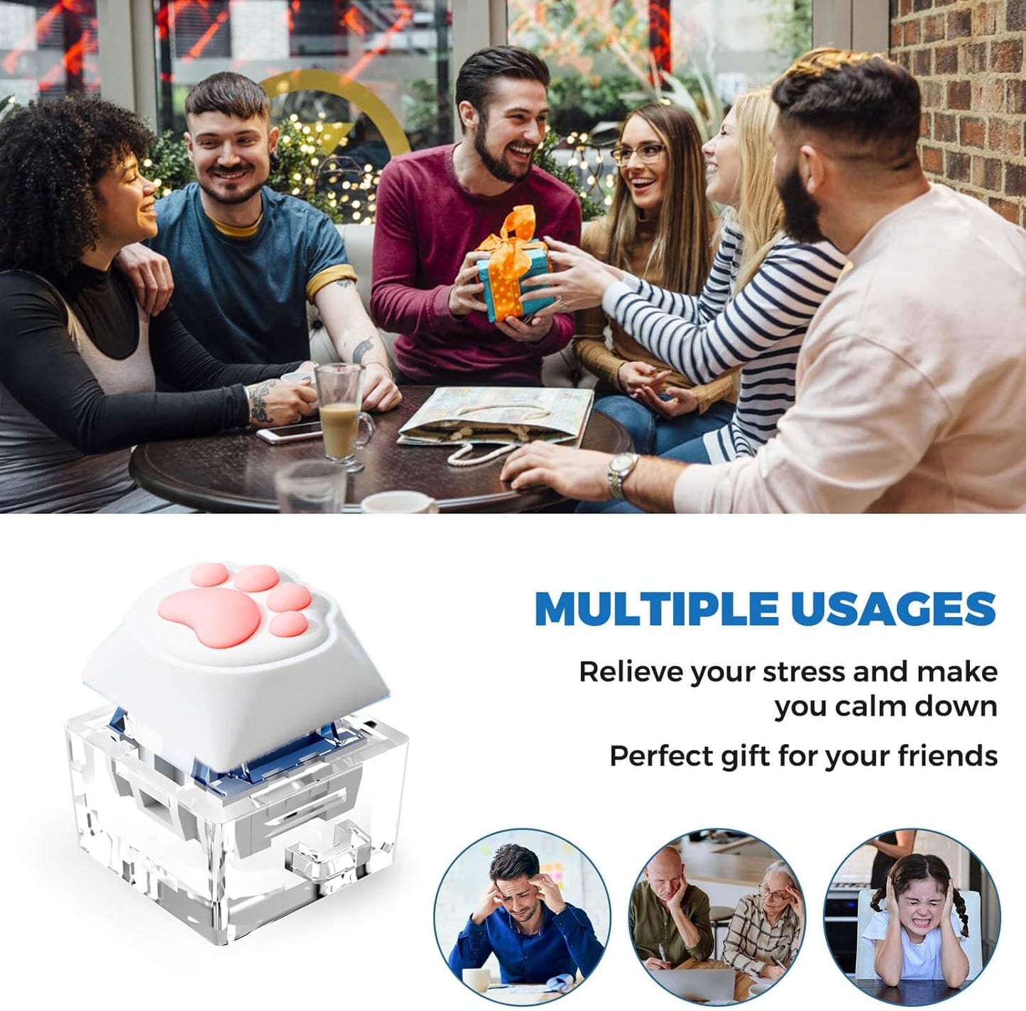 Fidget Keyboard Toys,Cat's paw Keychain with LED Light Stress Relief Toys for Adults and Kids,Finger Keyboard Keychain Fidget Clicker Toys,Executive Desk Toys,ADHD Toys,Adult Gifts.