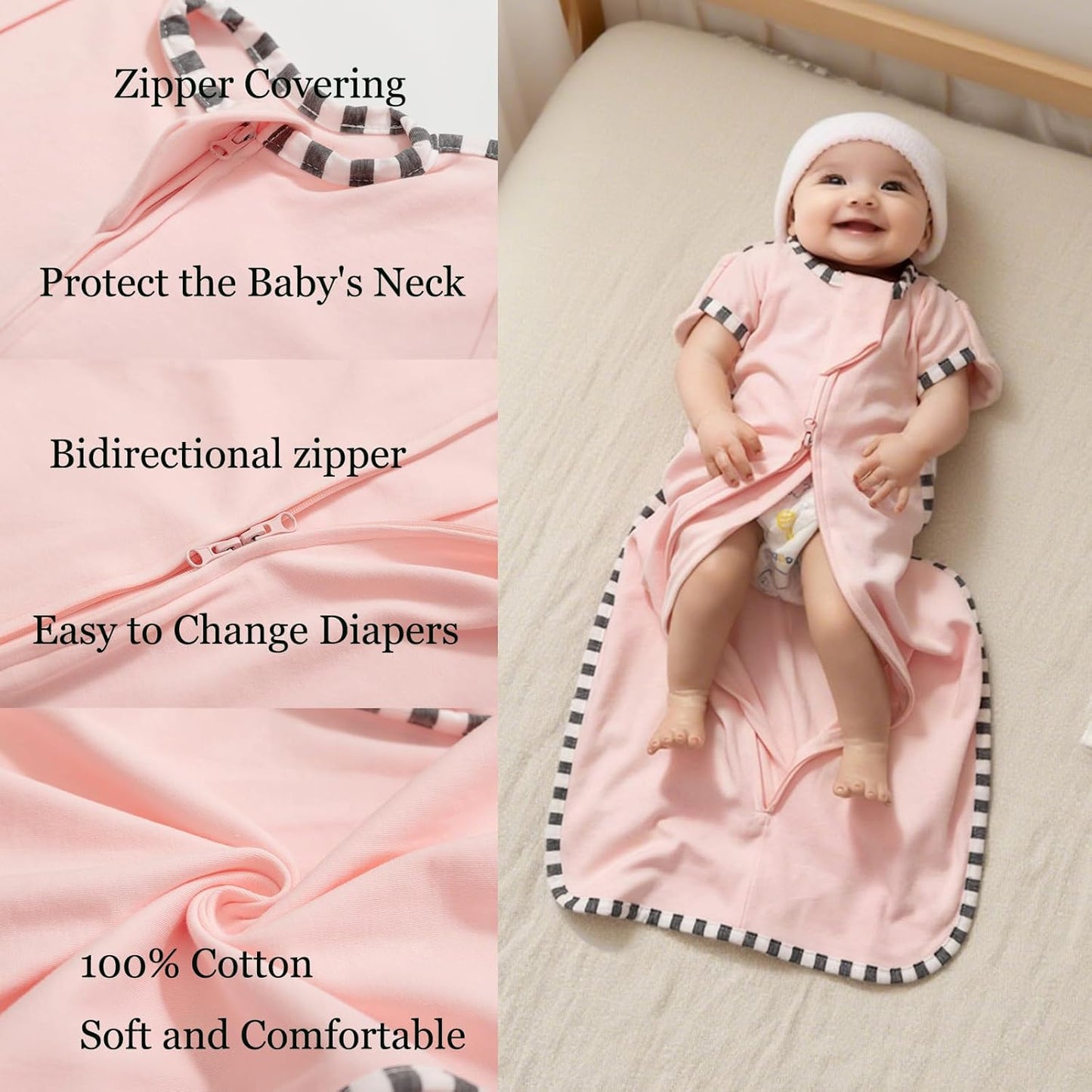 Baby Swaddle Blanket for Newborns and Infants,2-Piece Set Infant Pajamas,Bidirectional Zipper,Easy to Put On and Take Off