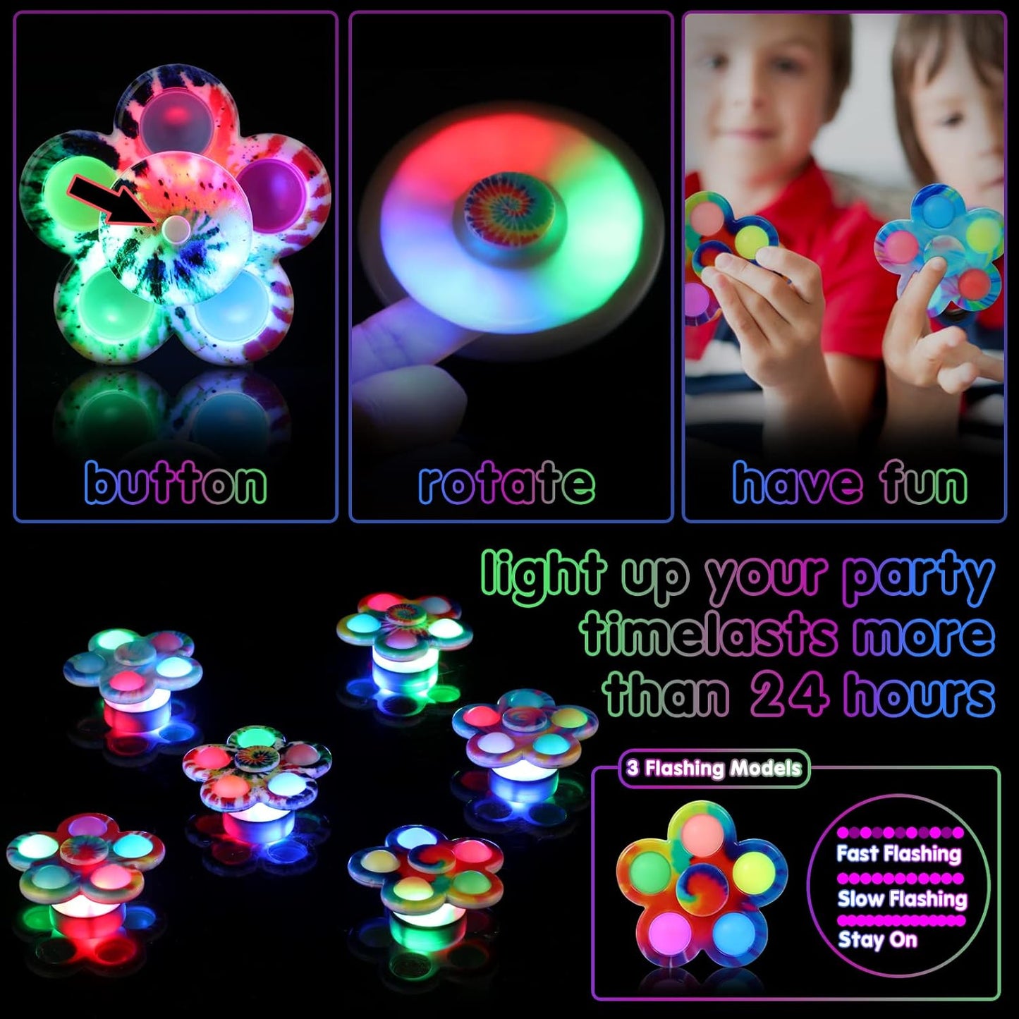 SCIONE Easter Party Gifts for Kids LED Fidget Spinner Bulk 24Pcs, Light up Toys Party Favor for Kids 4-8-12 Goodie Bag Stuffers Classroom Prize Fidgets Packs, Glow in The Dark Toddler Sensory Toys