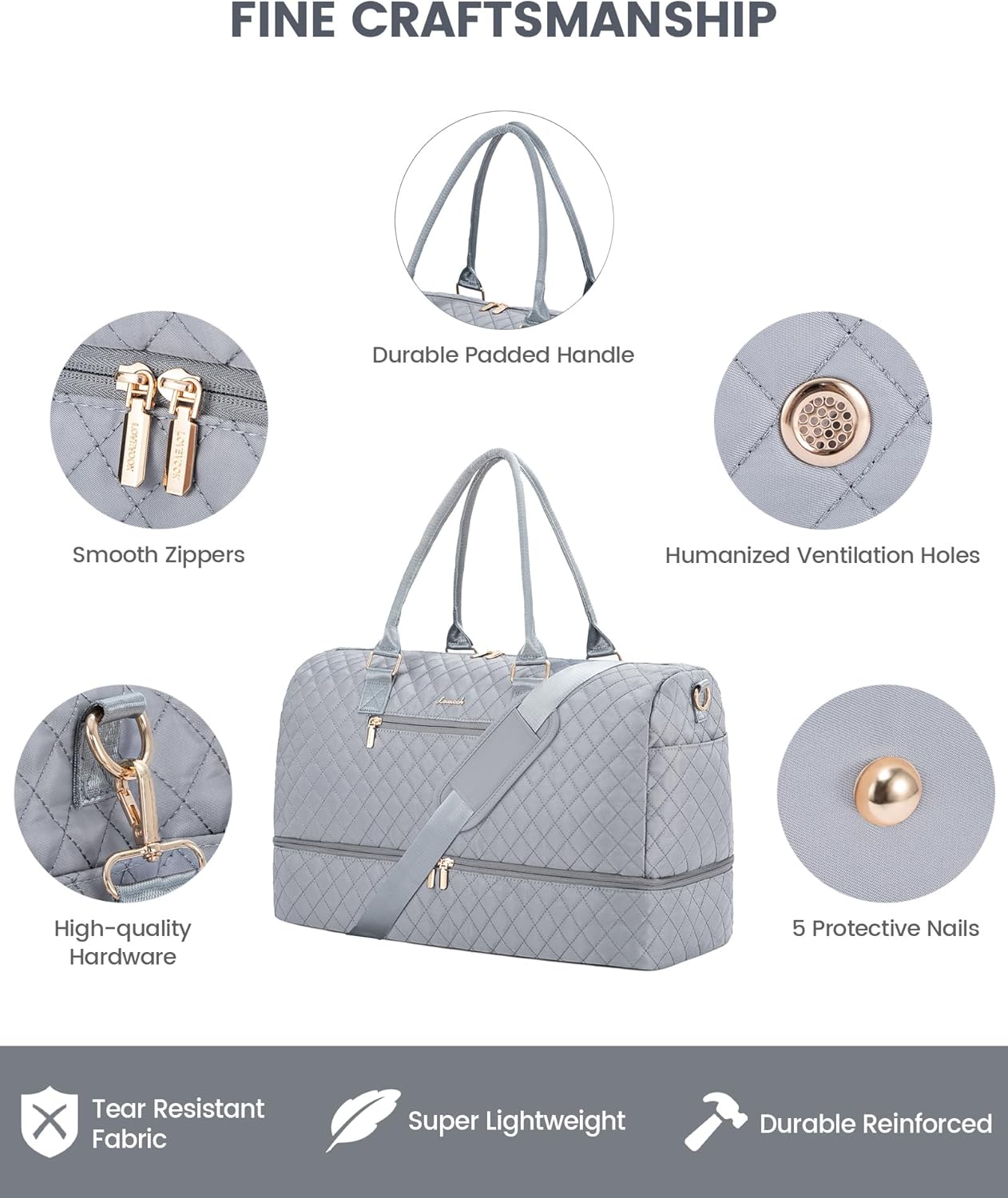 LOVEVOOK Travel Duffle Bag for Women, Weekender Overnight Bag with Shoe Compartment, Carry on Bag with Toiletry Bag, Gym Duffel Bag with Wet Pocket, Hospital Bags for Labor and Delivery 3 Pcs Set