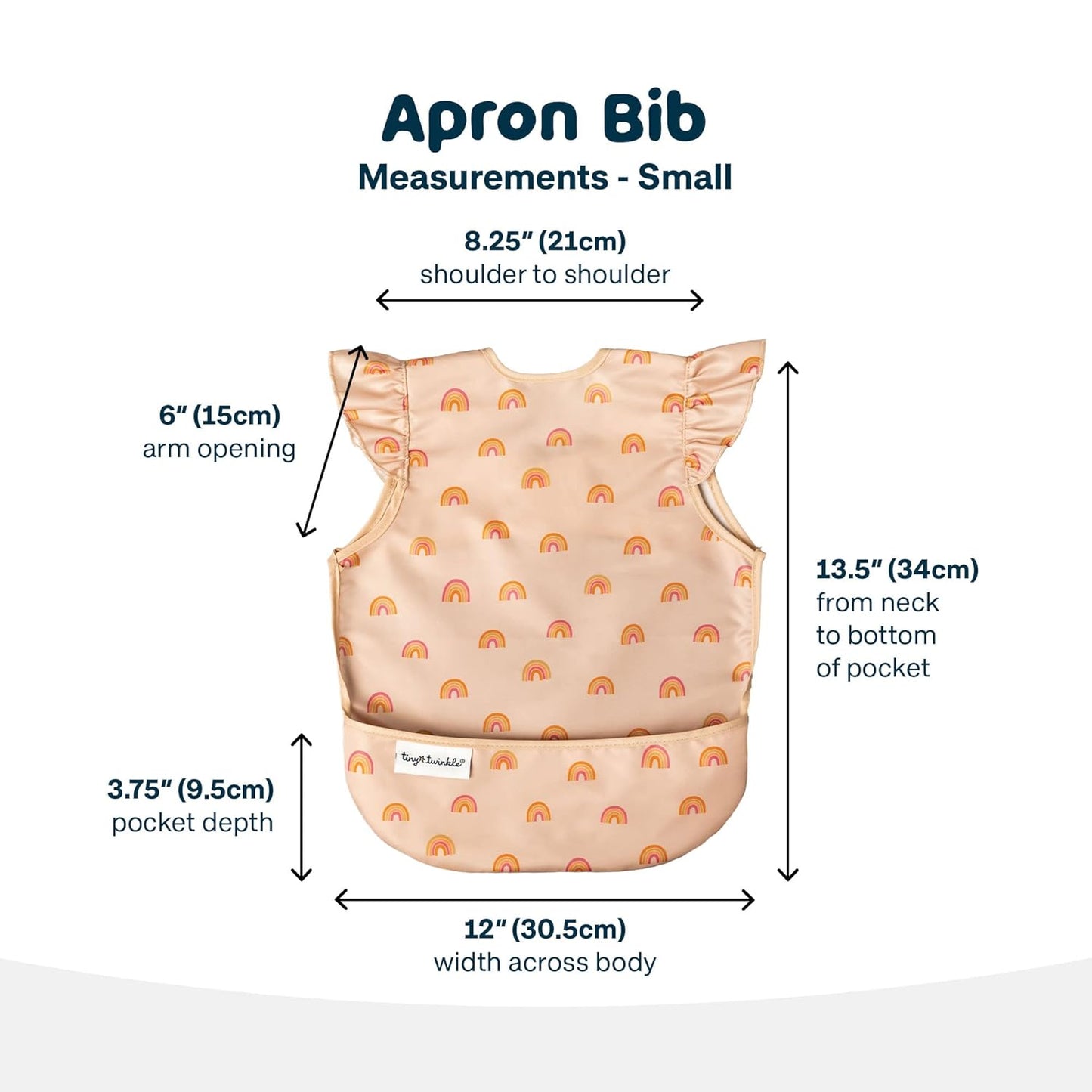 Tiny Twinkle Mess Proof Baby Bib - Waterproof & Lightweight Baby-Led Weaning Apron | 100% Recycled Polyester, Easy Clean & Machine Washable (Boho Rainbow, Small 6-24 Months)